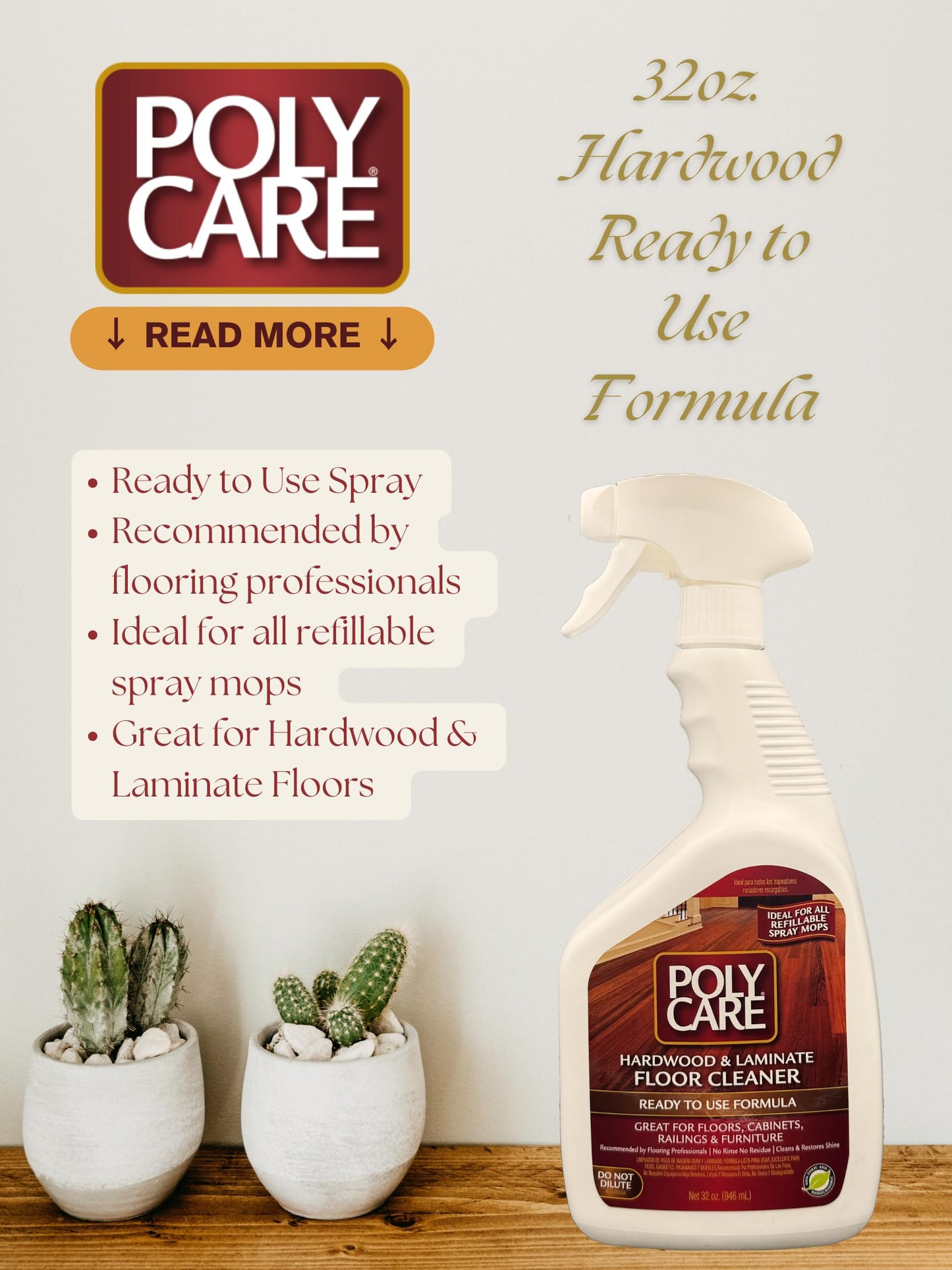 PolyCare Super Concentrate Hardwood & Laminate Cleaner Gallon with 32oz. Ready To Use Spray - Family Pack