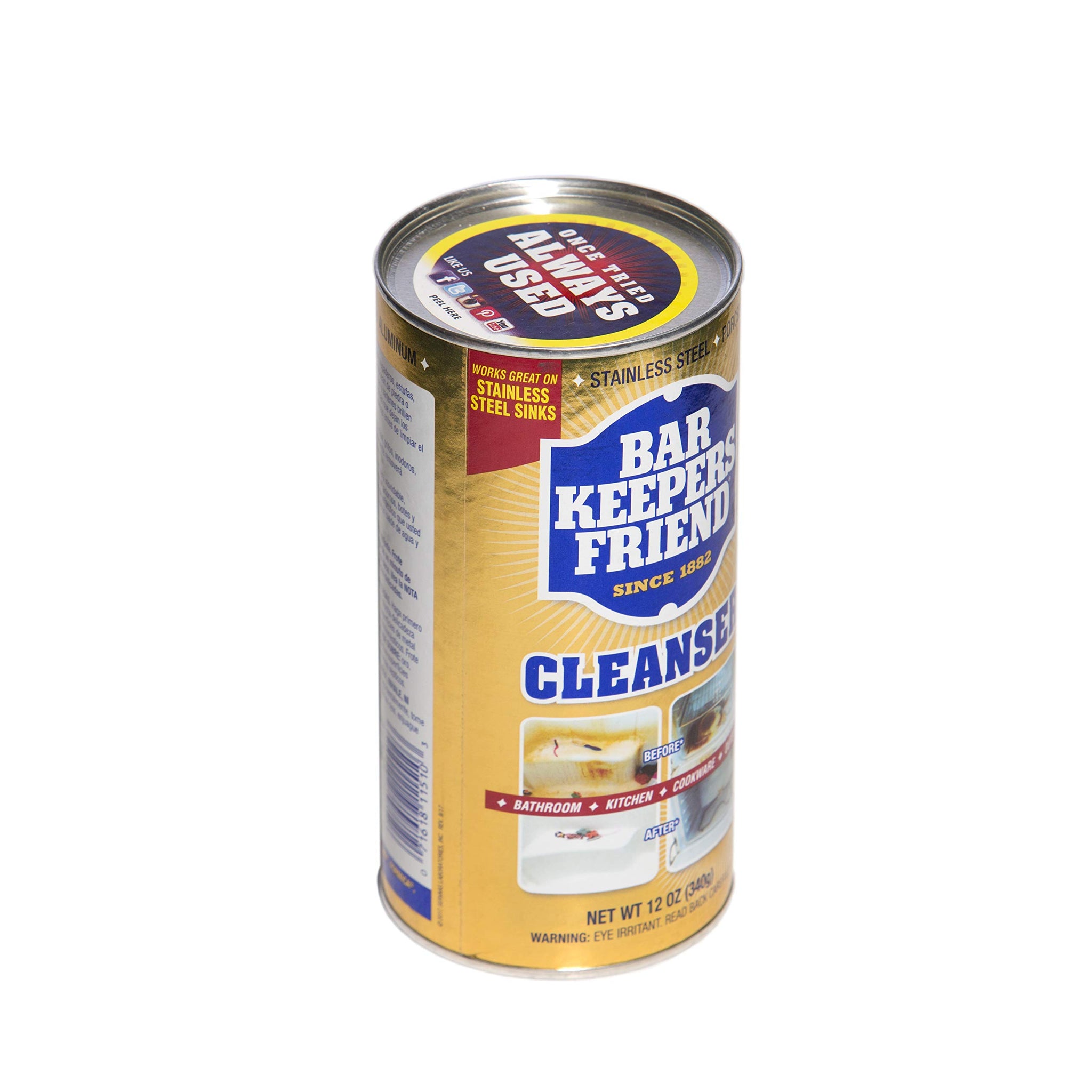 Bar Keepers Friend Powder Cleanser (12 oz - 4-pack) - Multipurpose Cleaner & Stain Remover - Bathroom, Kitchen & Outdoor Use - For Stainless Steel