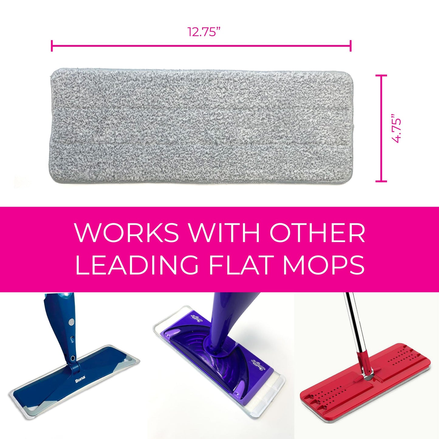 CleanZoom Microfiber Mop Heads Replacements, Reusable Mop Pads (6 Pack) - Compatible with Swiffer Wet Jet Mop