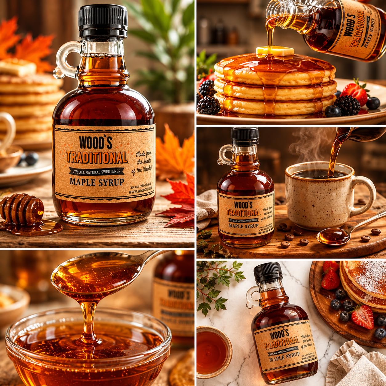 WOOD'S Vermont Maple Syrup - Traditional 100% Pure Maple Syrup | Small-Batch, Vegan Natural Sweetener | Grade A, Robust Taste | Perfect for Pancakes