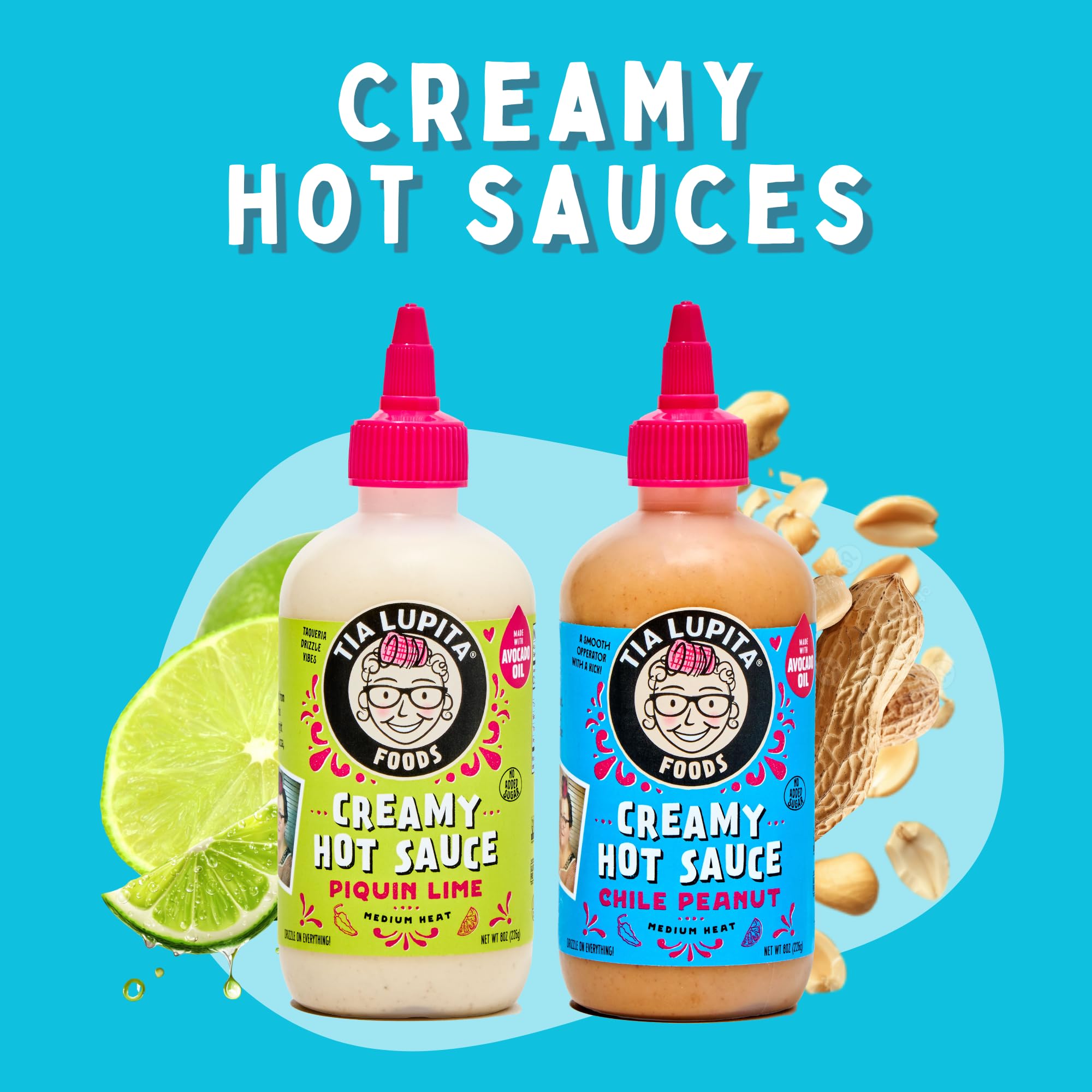 Tia Lupita Creamy Hot Sauce Chile Peanut | Gluten-Free, Non Dairy Made with Avocado Oil, No Added Sugar | 8 Ounce Squeeze Bottle (Pack of 2)