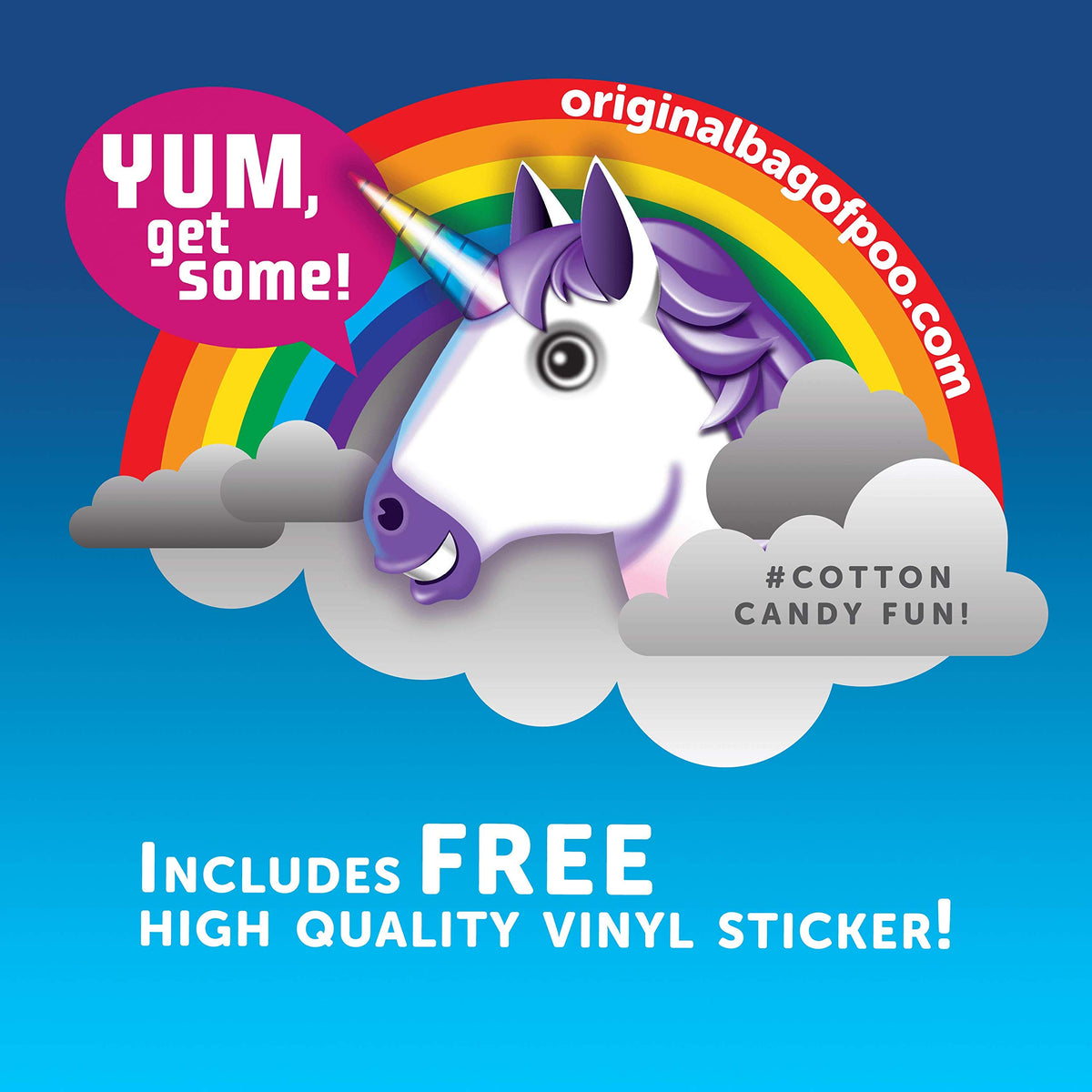 The Original Bag of Poo®, Unicorn Poo (Grape Flavor Cotton Candy) Novelty Poop Gag Gift. Free sticker inside.