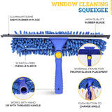 Kleen Handler 2-in-1 Window Squeegee with 60” Extendable Pole, Rotatable Glass Cleaner Tool for Commercial and Residential Use, 2 Reusable Sleeves