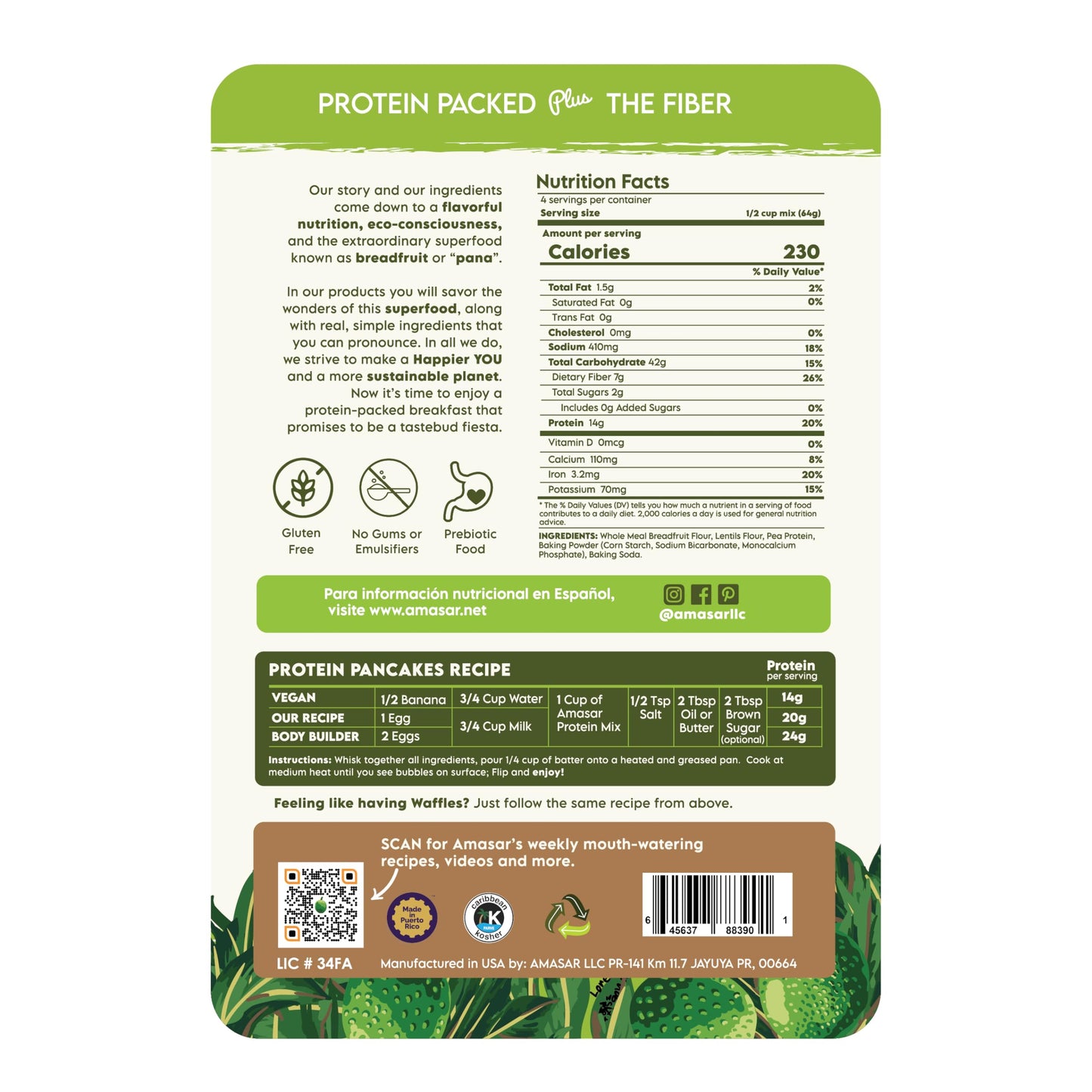 Amasar High Protein Pancake & Waffle Mix (Breadfruit-Based) 9 oz (2pk)