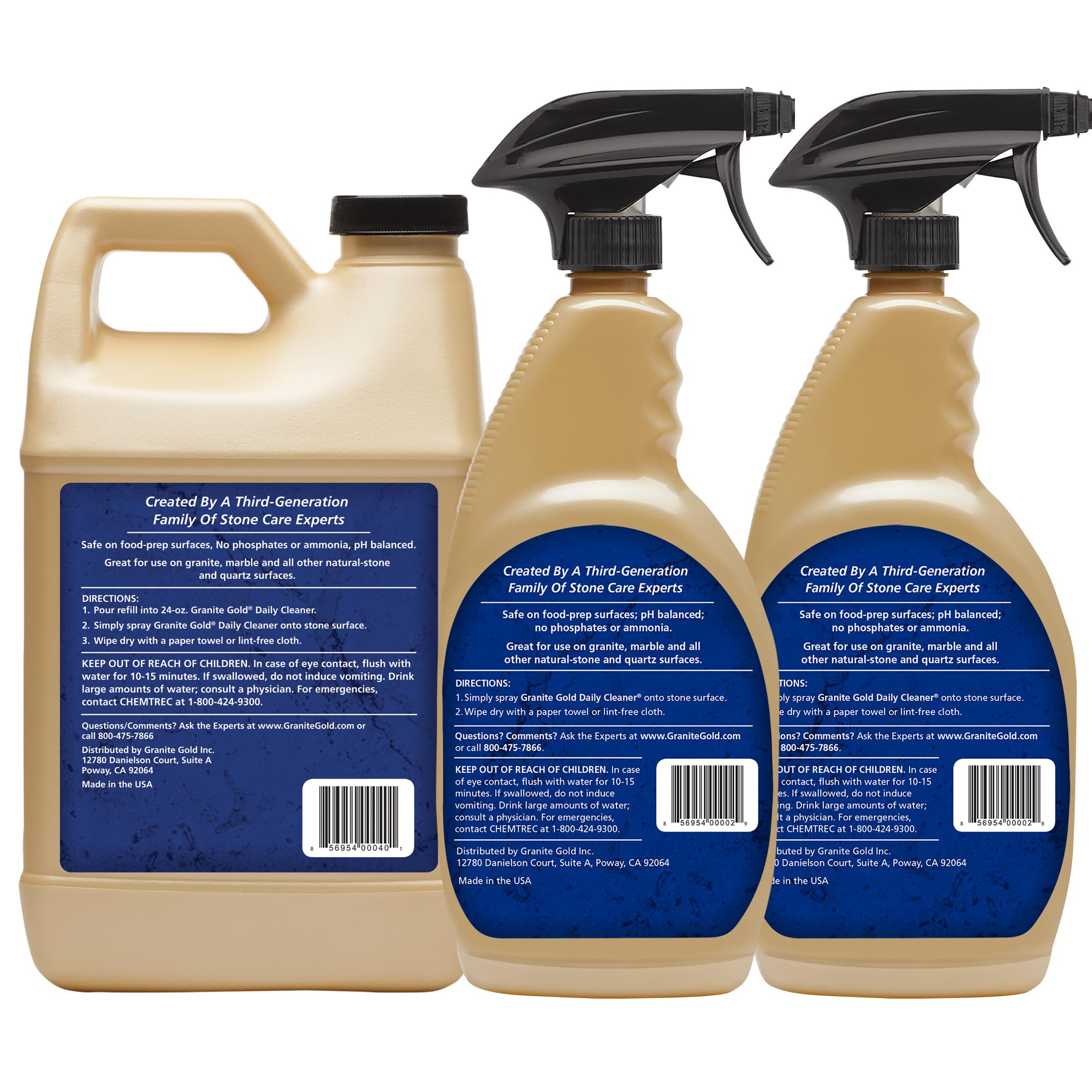 Granite Gold Daily Cleaner Spray Streak-Free Cleaning for Granite, Marble, Travertine, Quartz, Natural Stone Countertops, and Floors, 1 x 64 Fl. Oz
