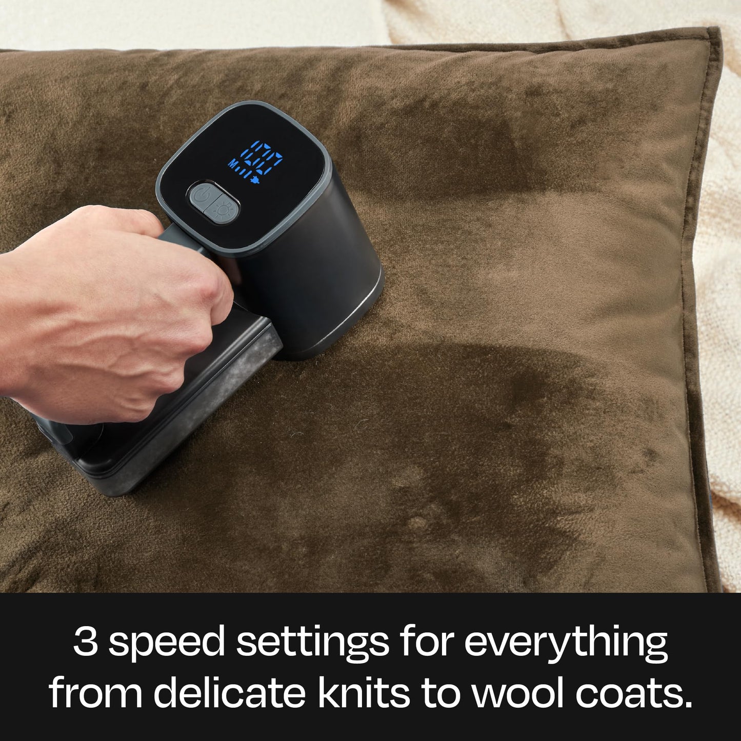 BUFF Fabric Shaver + Lint Remover, Sweater Defuzzer with 3 Motor Speeds, Remove Pills from Blankets, Couch, Clothing, Furniture, Stainless Steel