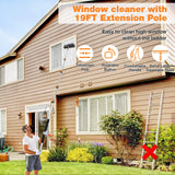 26Ft Window Squeegee with 5-19 FT Extension Poles, 2-in-1 Window Cleaning Kit with Telescopic Pole, Extra-Large 14" Window Squeegee Window Cleaner