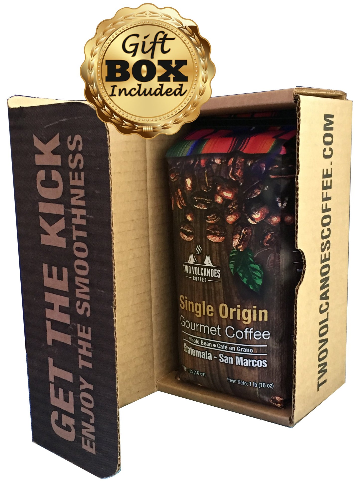 Two Volcanoes Coffee - Gourmet Guatemala Whole Bean Medium Roast Single-Origin Coffee. 1 lb