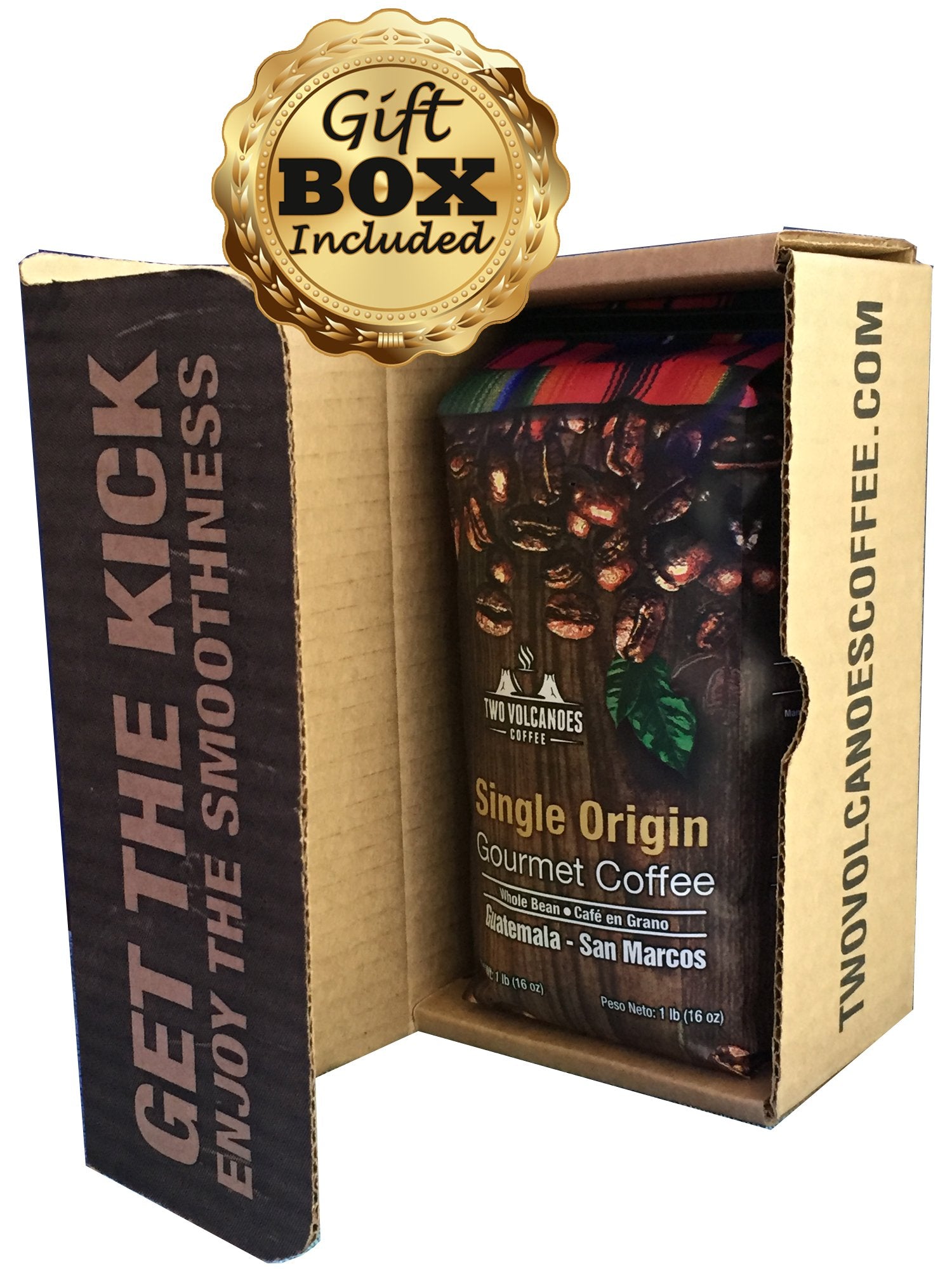 Two Volcanoes Coffee - Gourmet Guatemala Whole Bean Medium Roast Single-Origin Coffee. 1 lb