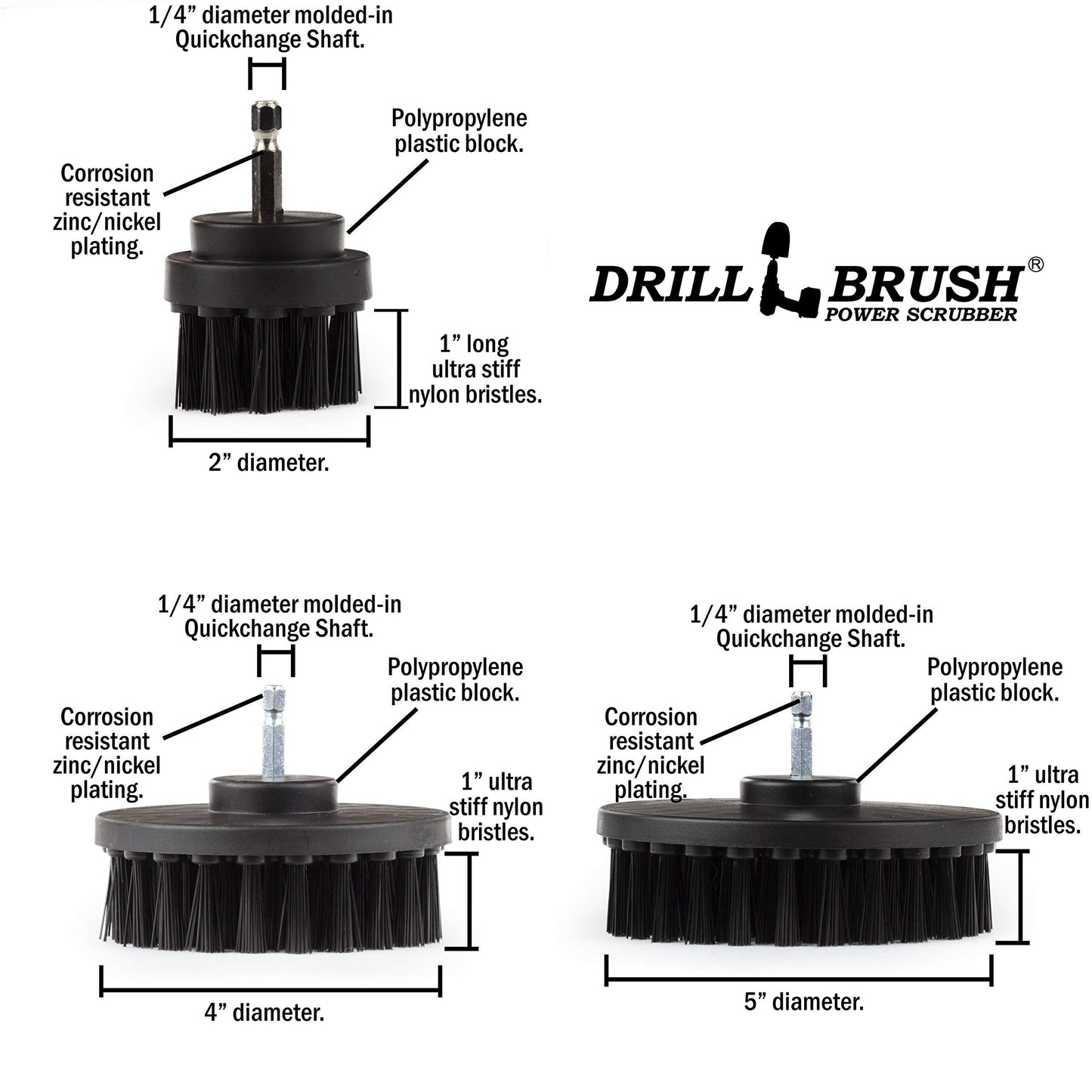 Ultra Stiff Drill Powered Cleaning Brush Set - Heavy Duty Industrial Stripping - Cordless Drill Power Scrubber Grill Brush for Household Cleaning