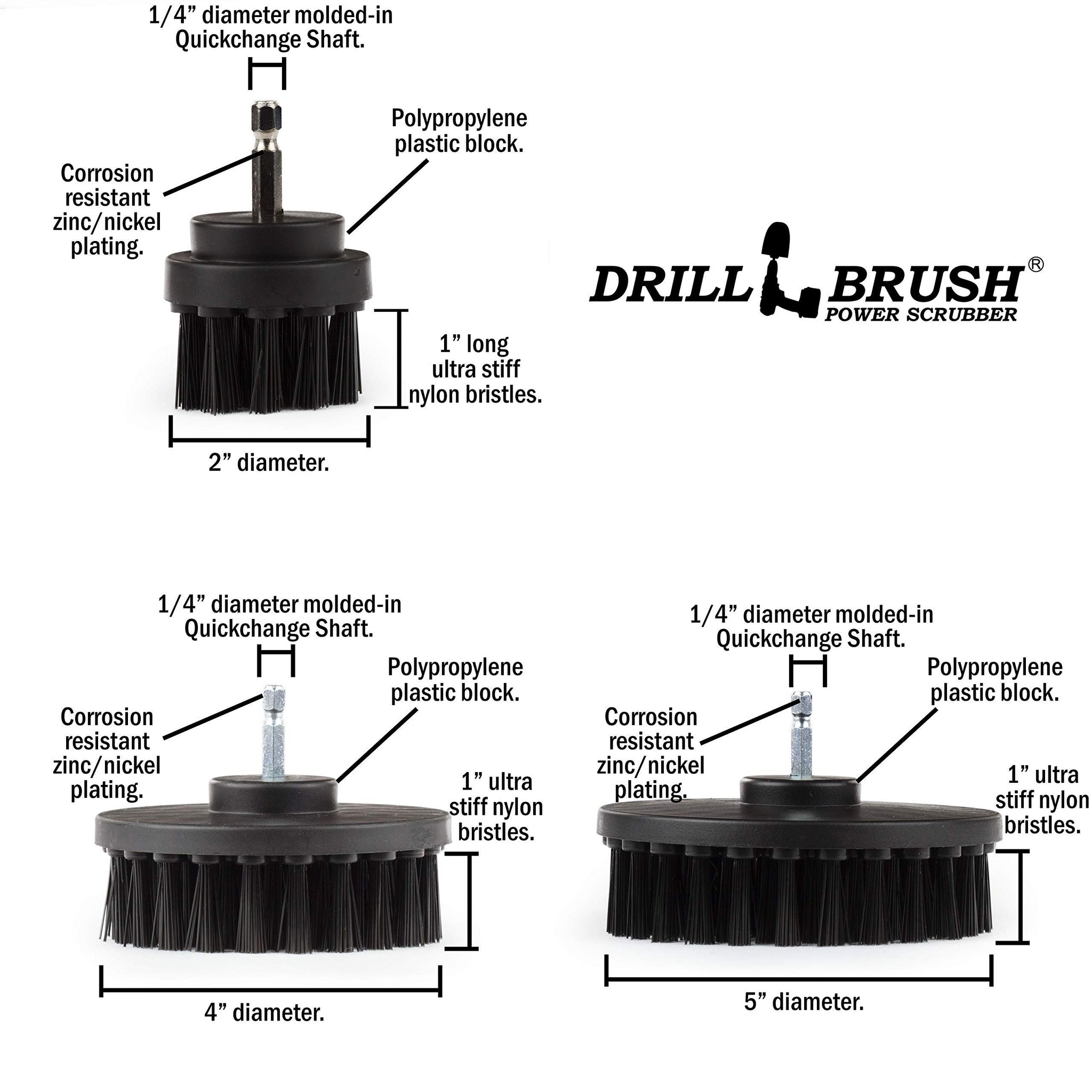 Ultra Stiff Drill Powered Cleaning Brush Set - Heavy Duty Industrial Stripping - Cordless Drill Power Scrubber Grill Brush for Household Cleaning