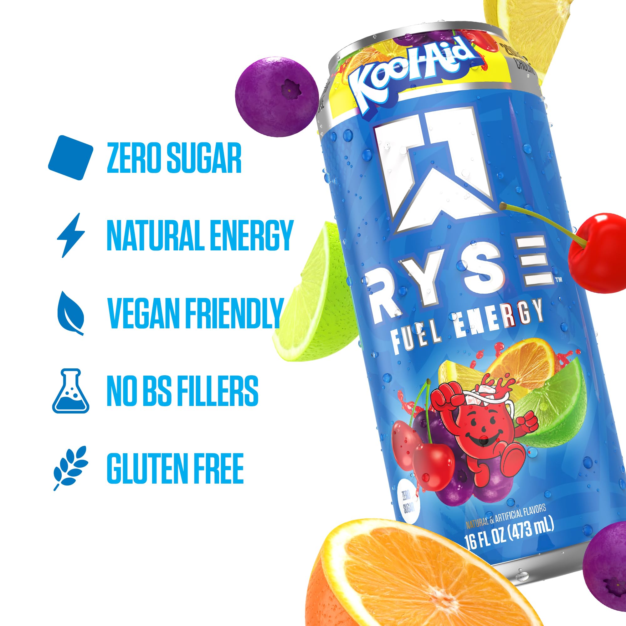 RYSE Fuel Energy Drink - Variety Pack - Sugar Free, Gluten Free & Vegan - 200mg Natural Caffeine, Taurine & Choline for Focus & Energy - No Artificial