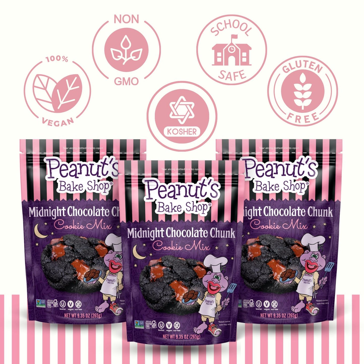 Peanut's Bake Shop - Vegan and Gluten-Free Cookie Mix | Non-GMO, Kosher Cookie Mixes for Decadent Treats (Midnight Chocolate Chunk - 3 Pack)