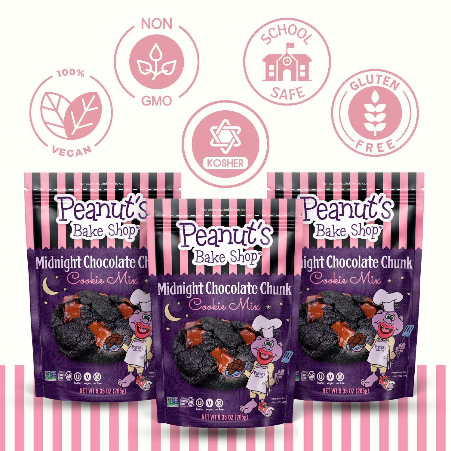 Peanut's Bake Shop - Vegan and Gluten-Free Cookie Mix | Non-GMO, Kosher Cookie Mixes for Decadent Treats (Midnight Chocolate Chunk - 3 Pack)