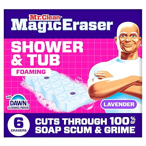 Mr. Clean Magic Eraser Sponge, Bathroom, Shower, Tub Cleaner, Soap Scum Remover, Bathroom Cleaning Supplies, Dawn Cleaning Power with Lavender Scent