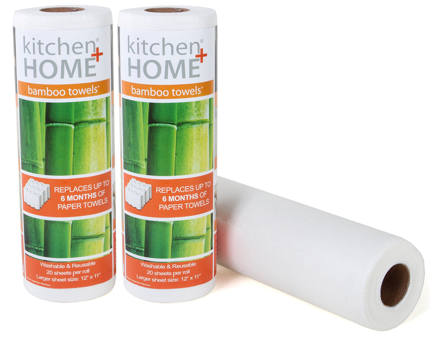 Kitchen + Home Paper Towel Alternative - Heavy Duty Washable Reusable Rayon Towels Made From Bamboo - One roll replaces 6 months of towels! 2 Pack