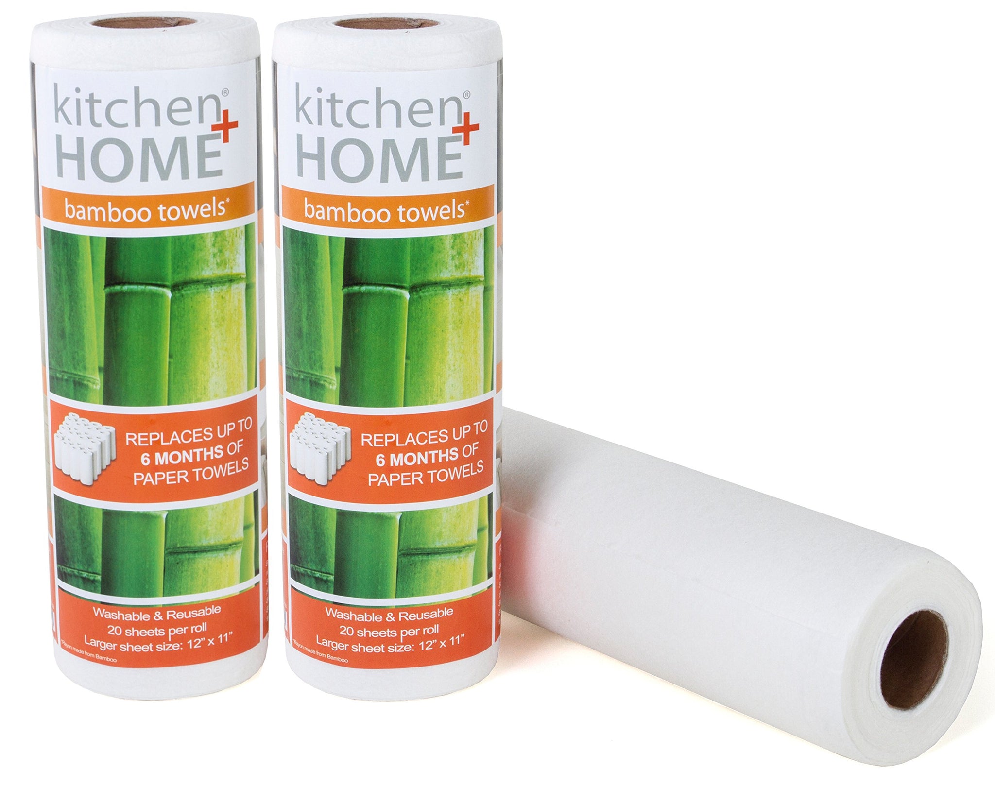 Kitchen + Home Paper Towel Alternative - Heavy Duty Washable Reusable Rayon Towels Made From Bamboo - One roll replaces 6 months of towels! 2 Pack