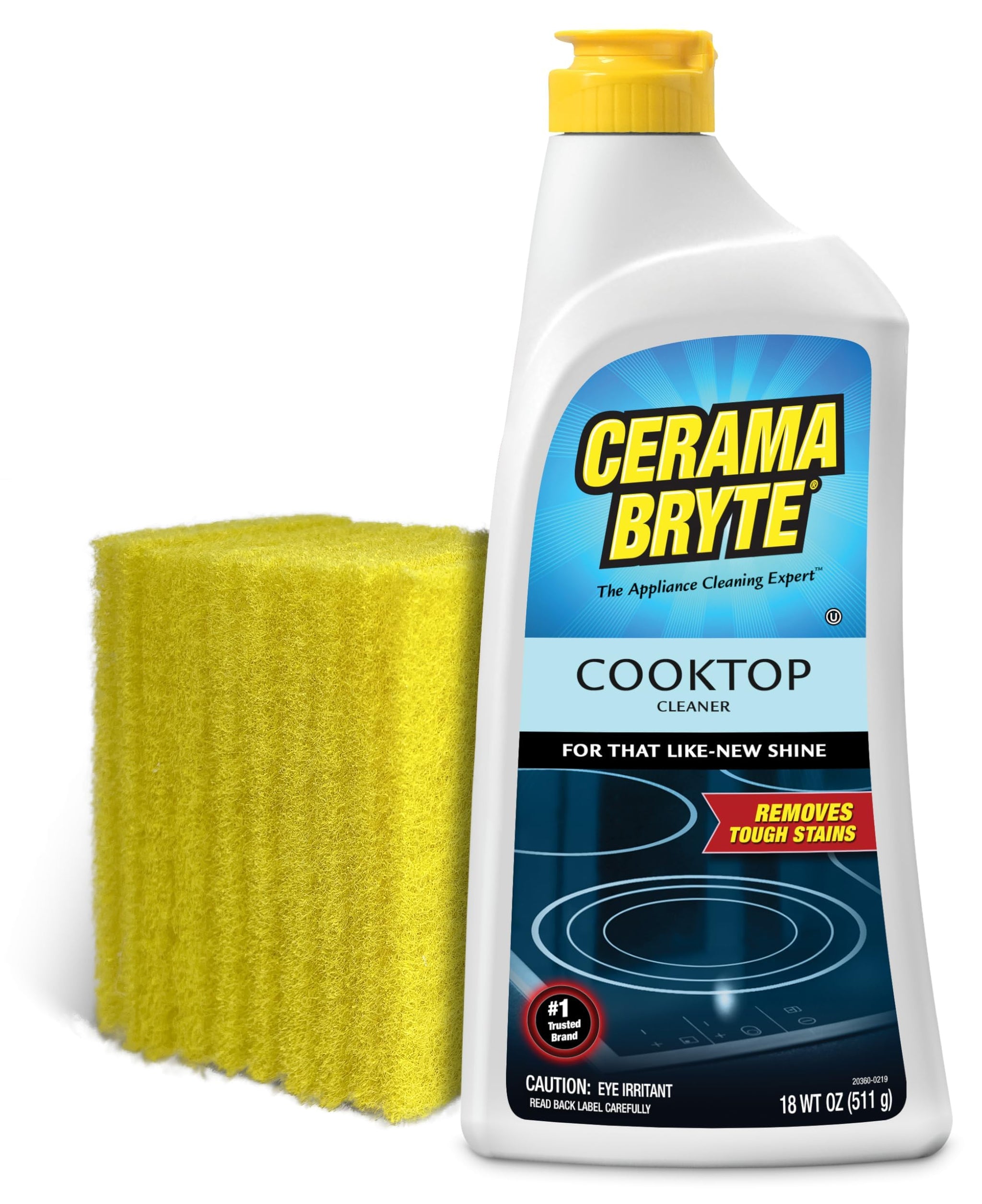 Cerama Bryte Glass Cooktop Cleaner Bundle with 10 Cleaning Pads for Removal of Tough Stains, Stovetop Cleaner for Glass - Ceramic Surfaces, 18 Ounces