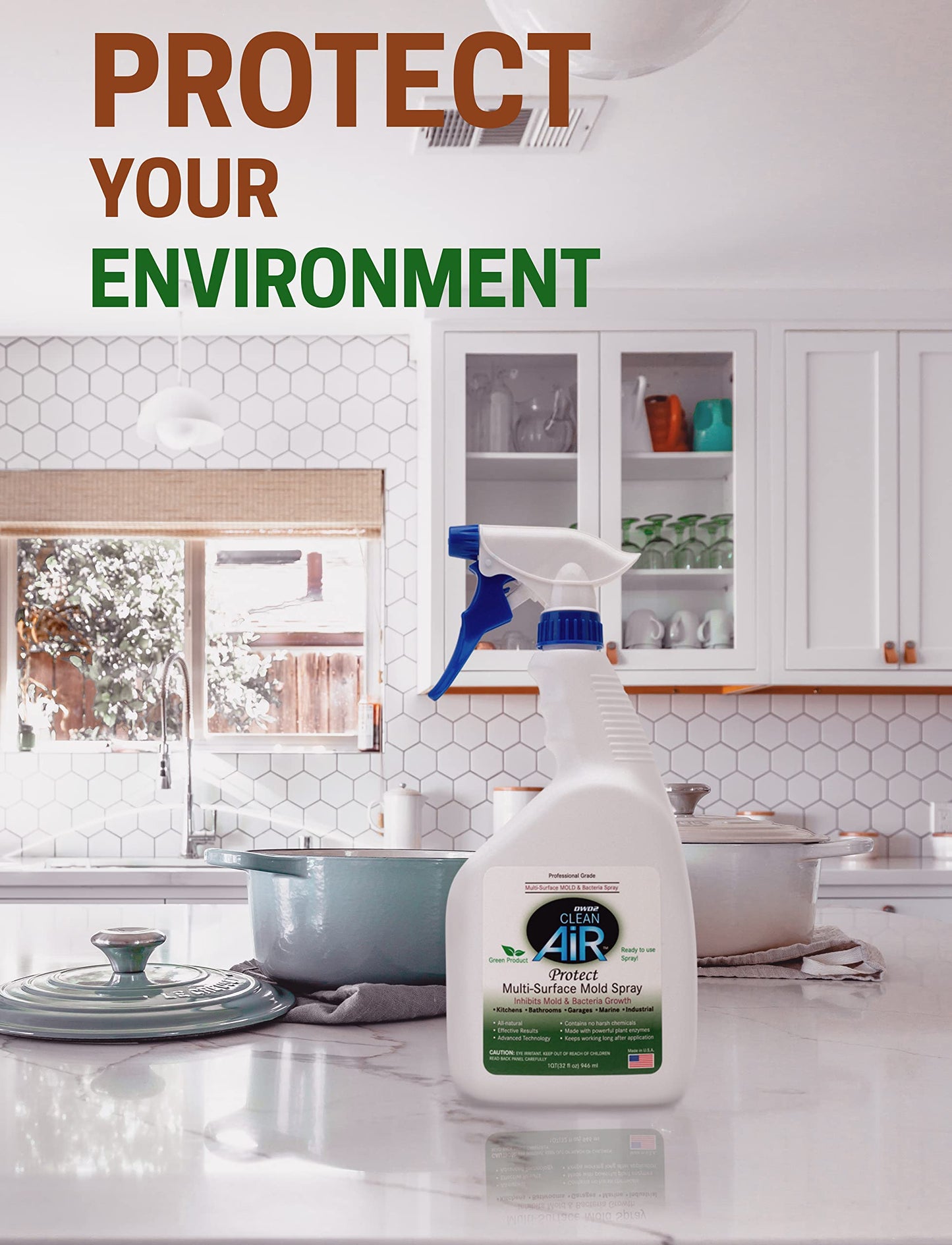 DWD2 Protect Multi-Surface Odor Control Spray 32 oz - Plant-Derived Formula for Hard & Soft Surfaces, Non-Toxic Indoor Freshening Solution for Home