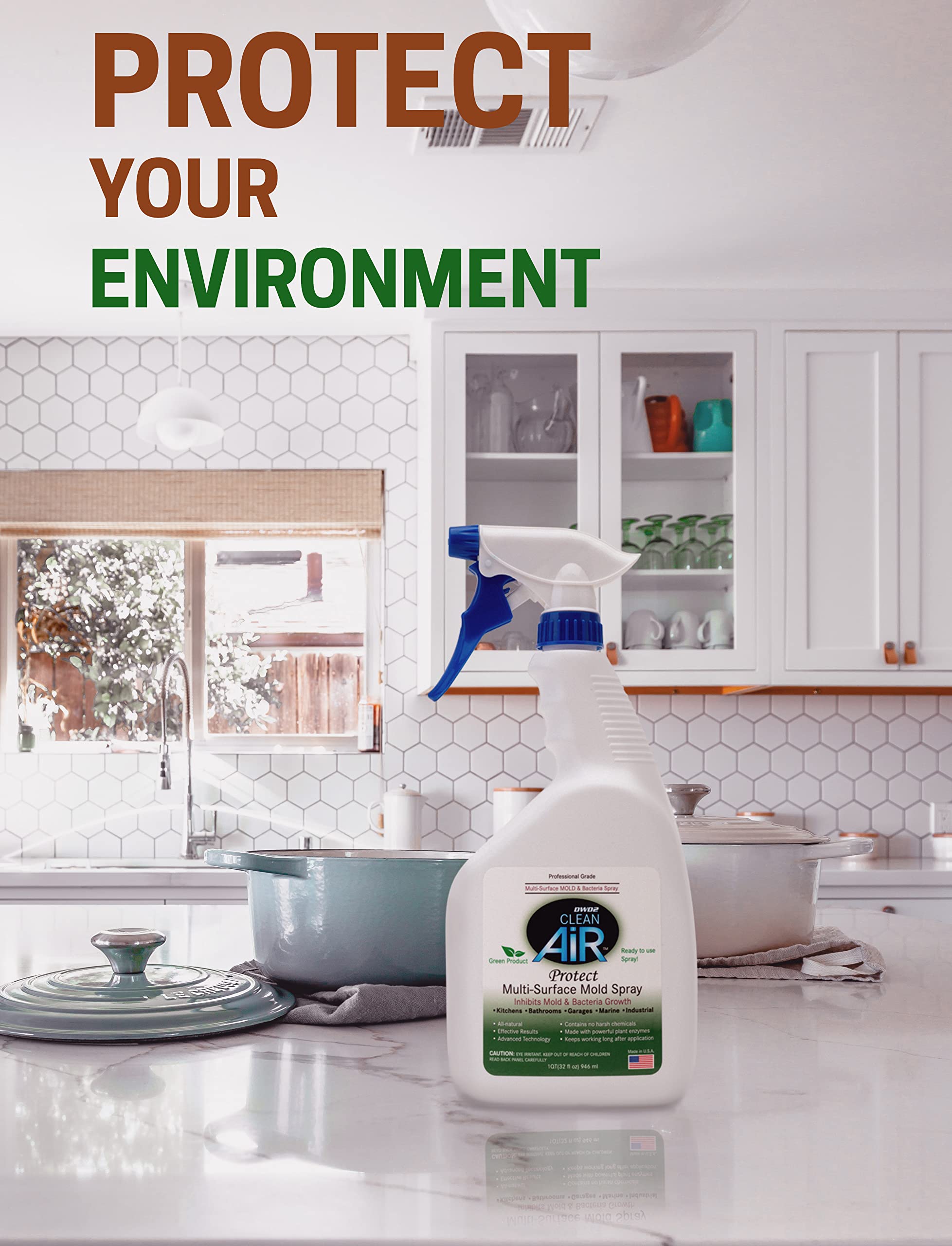 DWD2 Protect Multi-Surface Odor Control Spray 32 oz - Plant-Derived Formula for Hard & Soft Surfaces, Non-Toxic Indoor Freshening Solution for Home