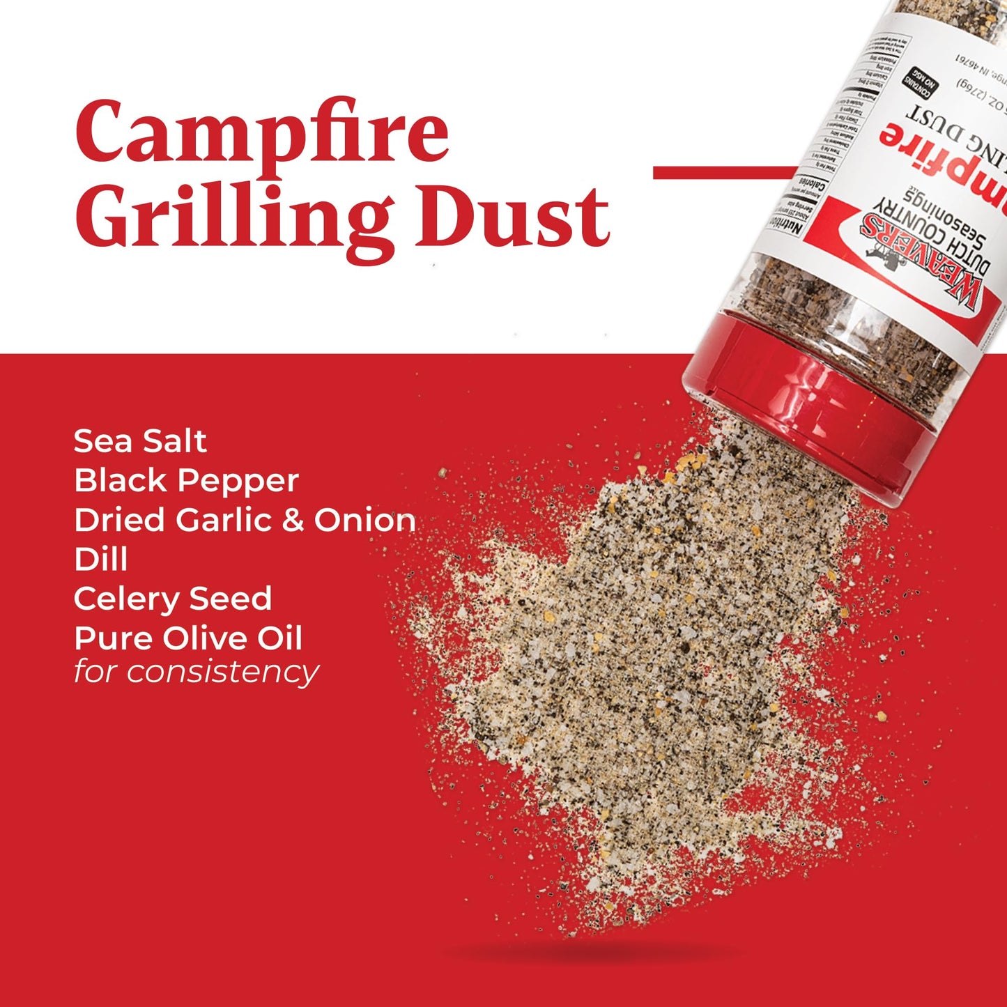 Weaver’s Dutch Country Seasonings Campfire Grilling Dust, 9.75 oz - All-Natural Herb & Sea Salt Blend with Garlic, Onion, Dill & Celery Seed - Perfect