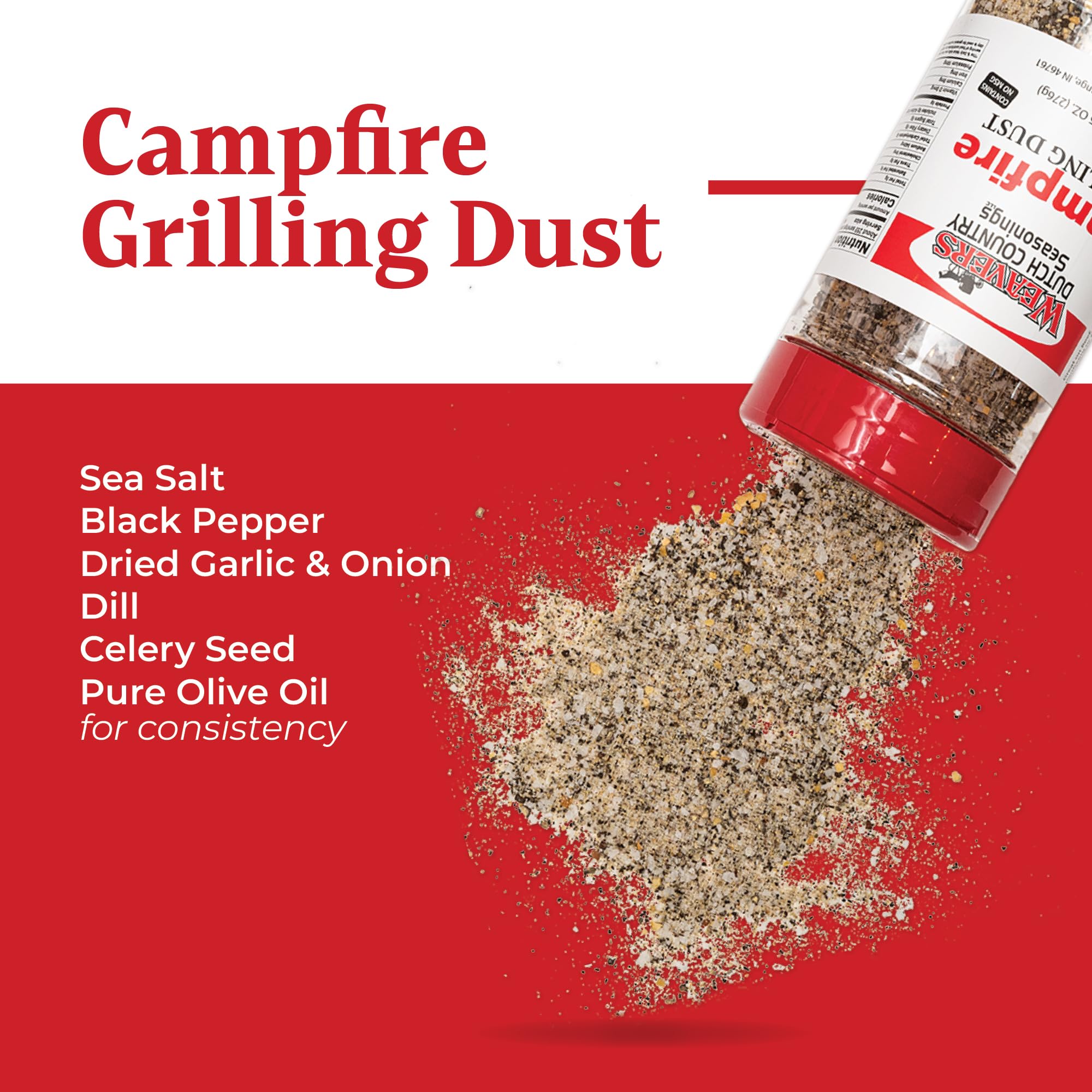 Weaver’s Dutch Country Seasonings Campfire Grilling Dust, 9.75 oz - All-Natural Herb & Sea Salt Blend with Garlic, Onion, Dill & Celery Seed - Perfect