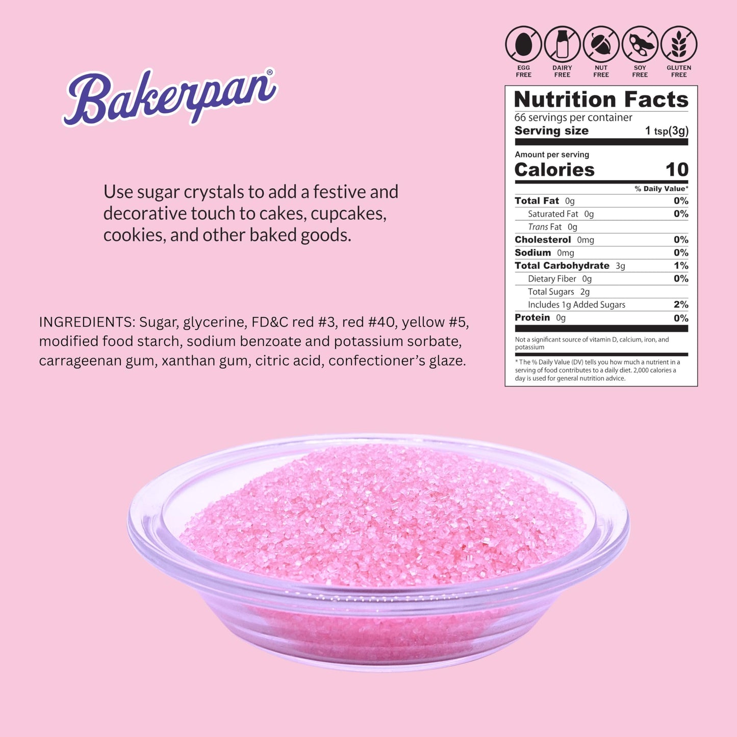 Bakerpan Sugar Sprinkles for Baking - 7 Ounce Pastel Pink Decorating Sugar Crystals for Cookies, Cake Pops, Ice Cream (Made in USA)