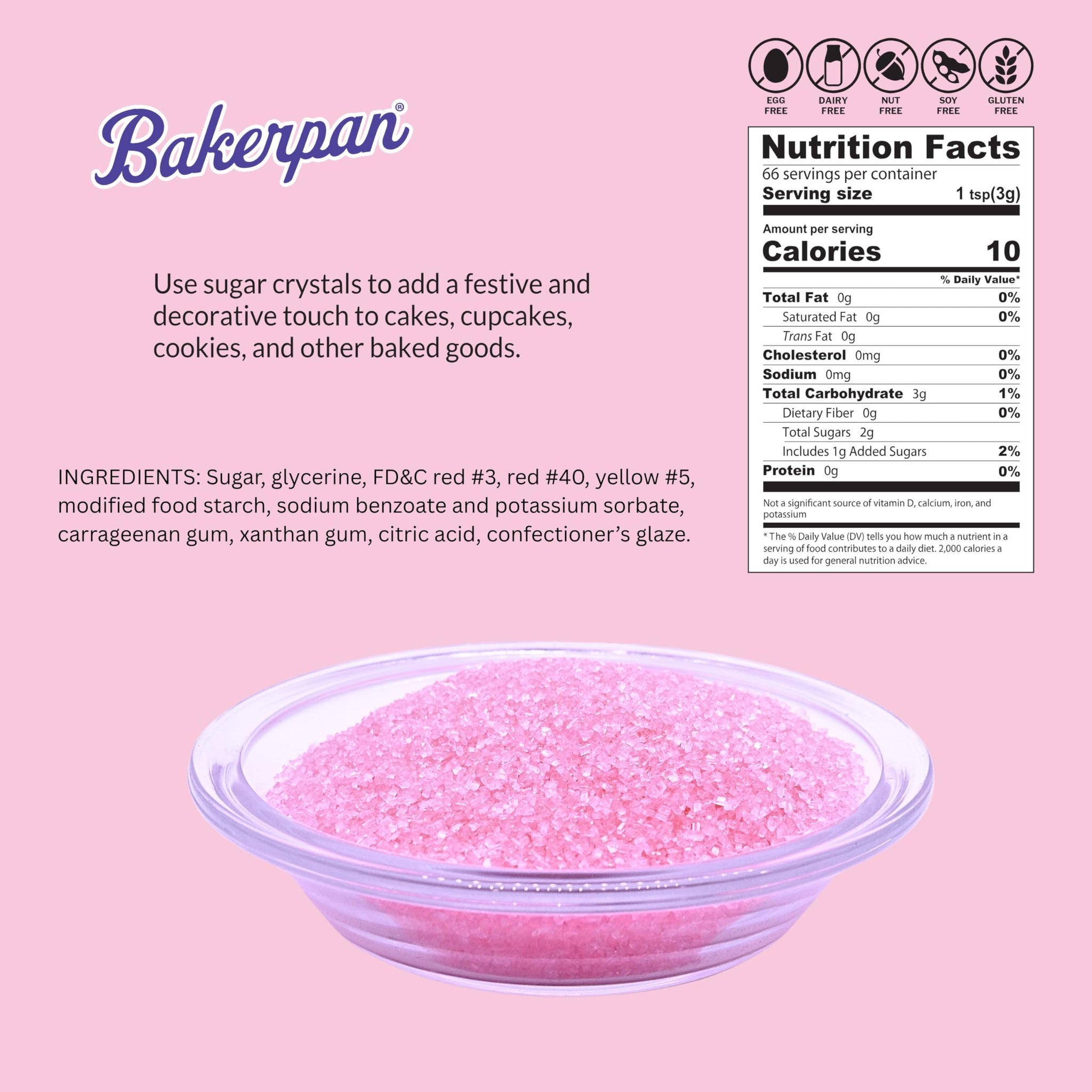 Bakerpan Sugar Sprinkles for Baking - 7 Ounce Pastel Pink Decorating Sugar Crystals for Cookies, Cake Pops, Ice Cream (Made in USA)