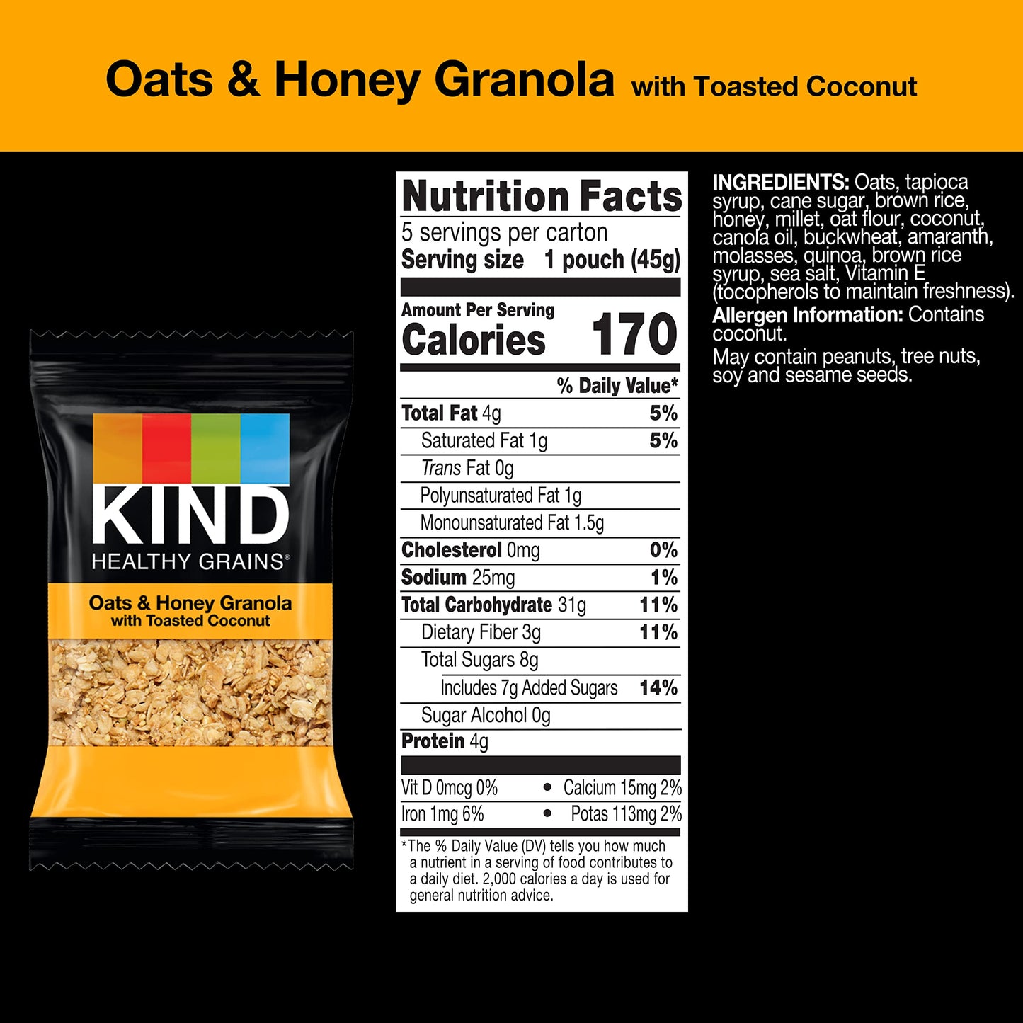 KIND Grab and Go Granola, Oats & Honey, 20 count