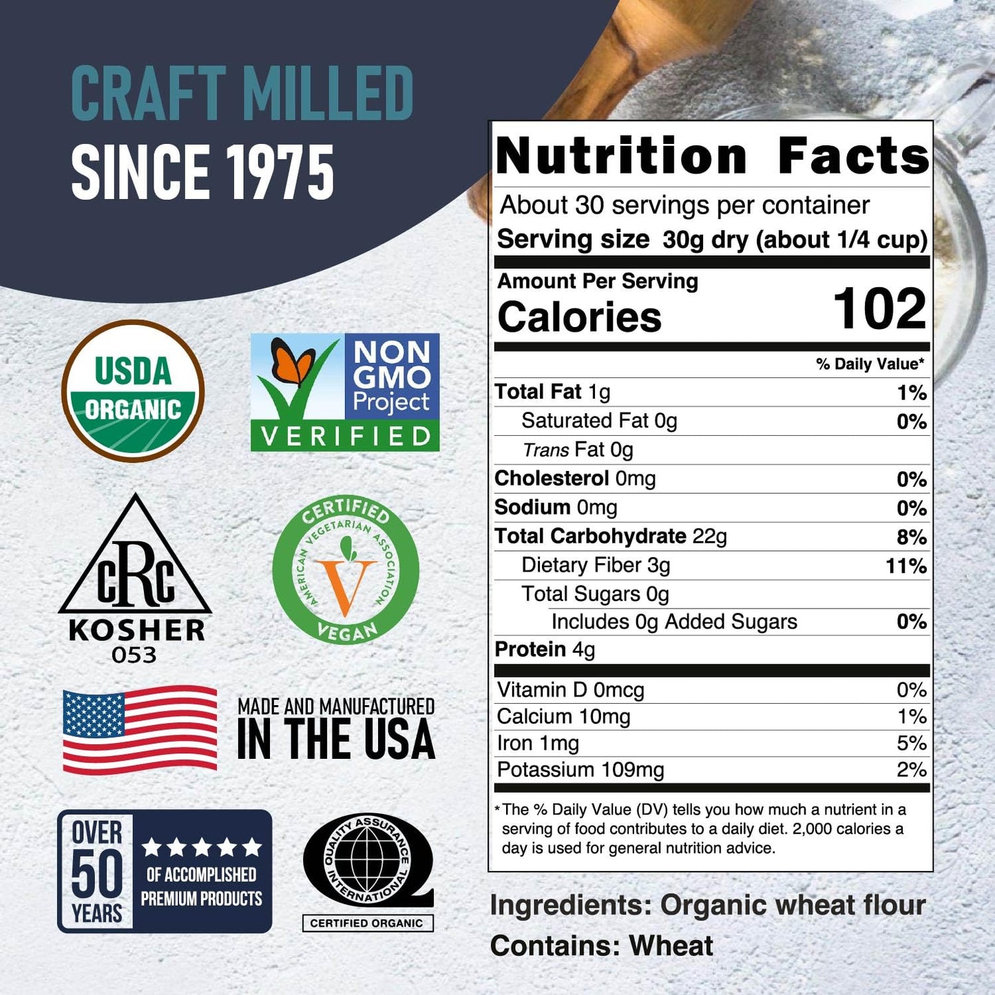 Great River Organic Milling Organic Whole Wheat Flour | Unbleached & Unbromated | High Protein & Fiber | Non-GMO, Kosher | Perfect for Sourdough
