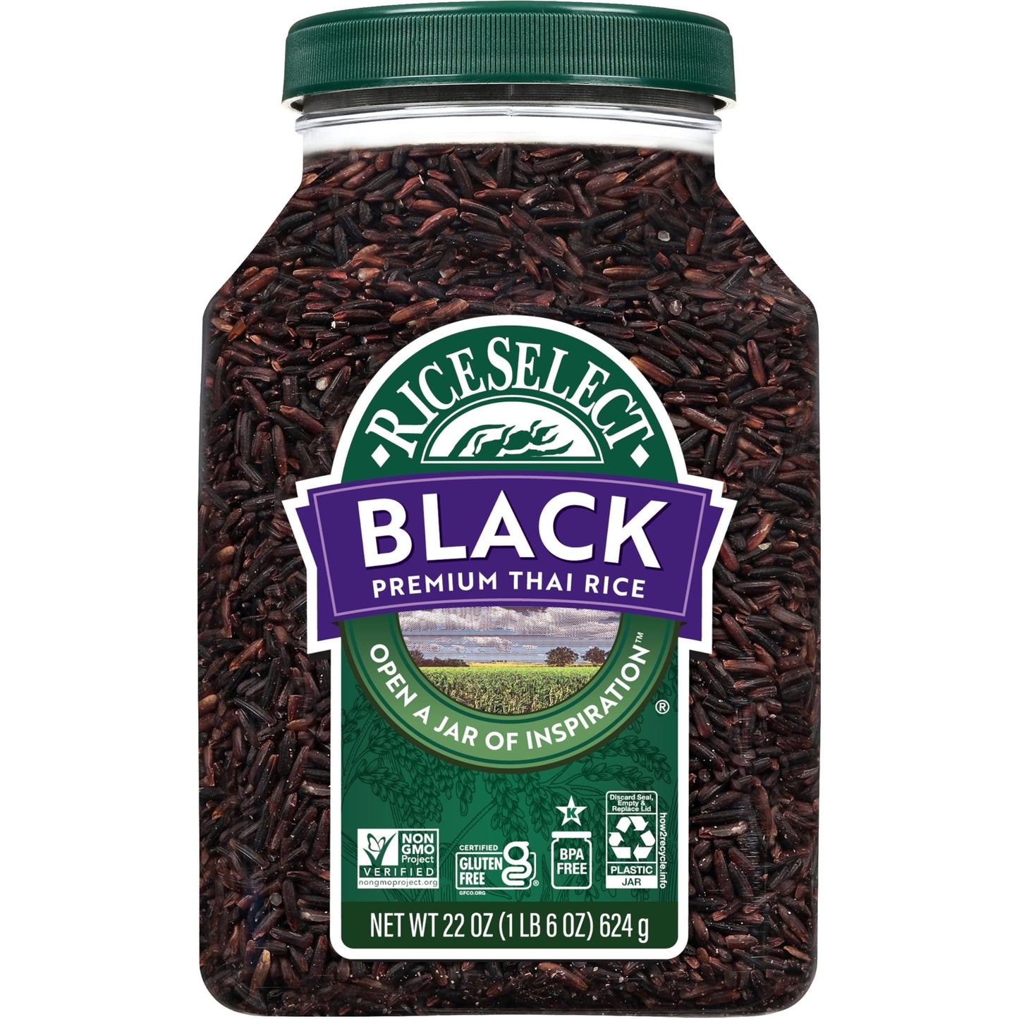 RiceSelect Premium Black Rice, Whole-Grain, Gluten-Free, Non-GMO, and Vegan Rice, BPA-Free 22-Ounce Jar (Pack of 1)