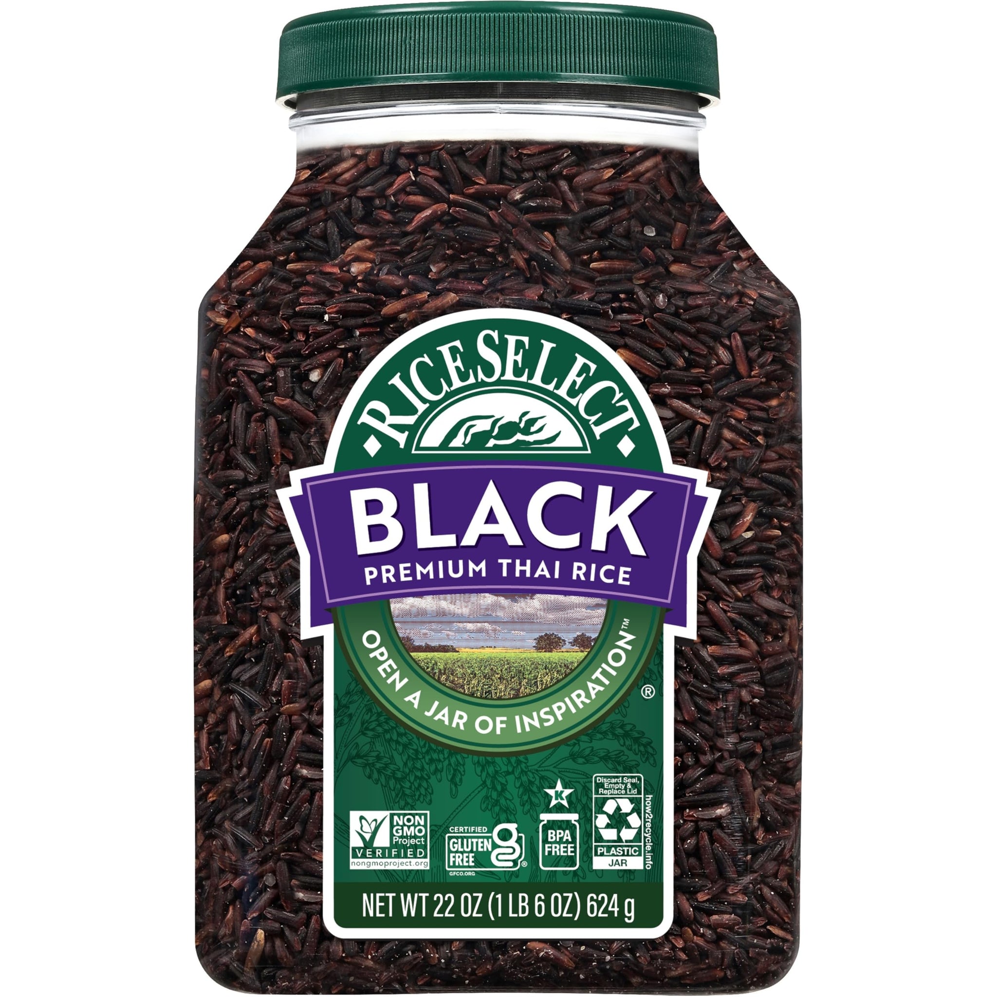 RiceSelect Premium Black Rice, Whole-Grain, Gluten-Free, Non-GMO, and Vegan Rice, BPA-Free 22-Ounce Jar (Pack of 1)