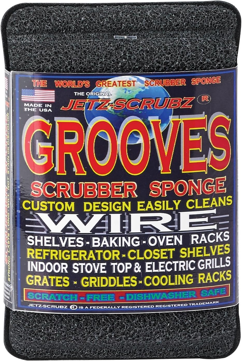 Jetz-Scrubz Grooves Scratch-Free Scrubber Sponge - Cleans Wire Shelves, Oven & Baking Racks