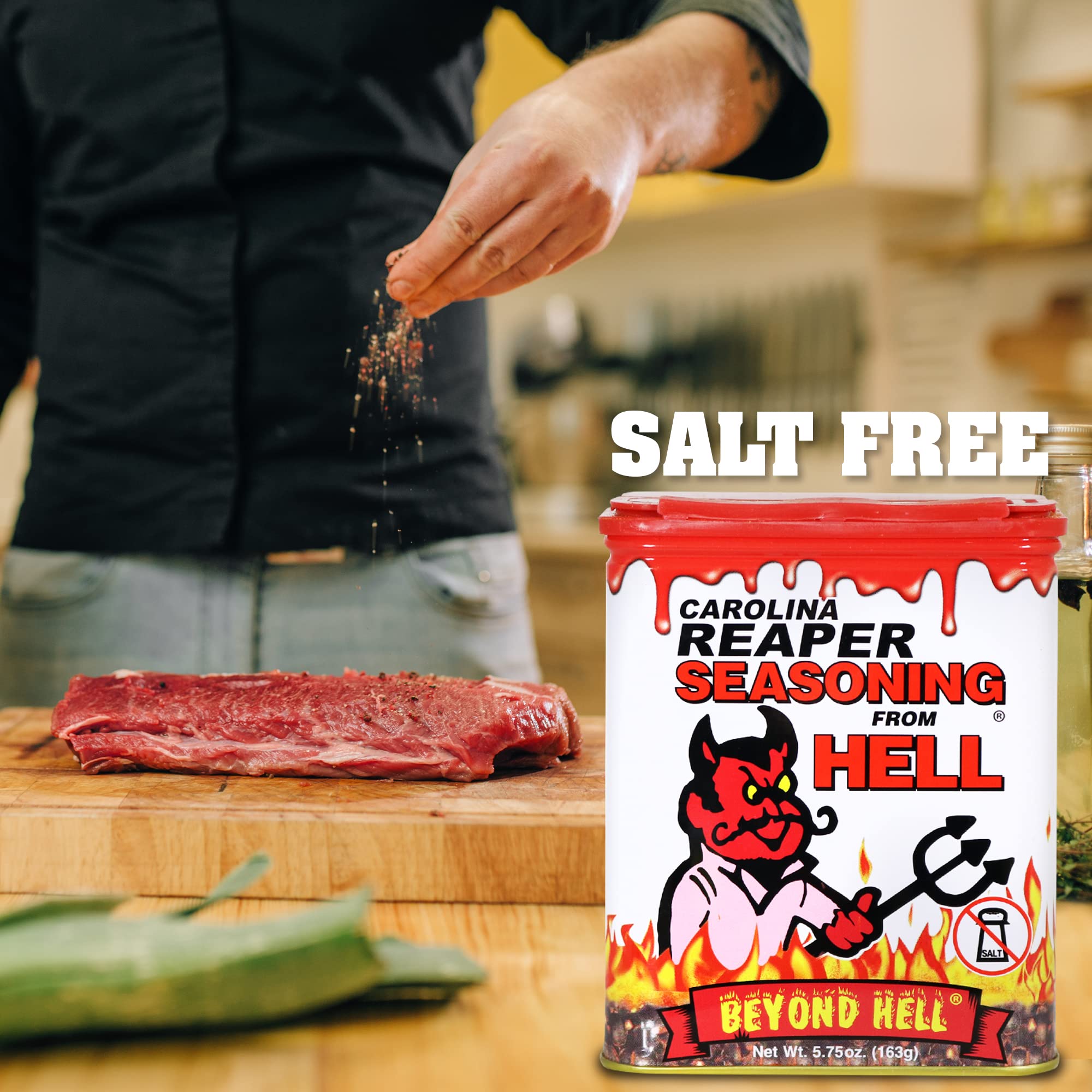 Carolina Reaper Seasoning From Hell - 5.25 oz. - SALT FREE Premium Gourmet Spicy Hot Carolina Reaper Seasoning for Buffalo Wings, Steaks, Chicken