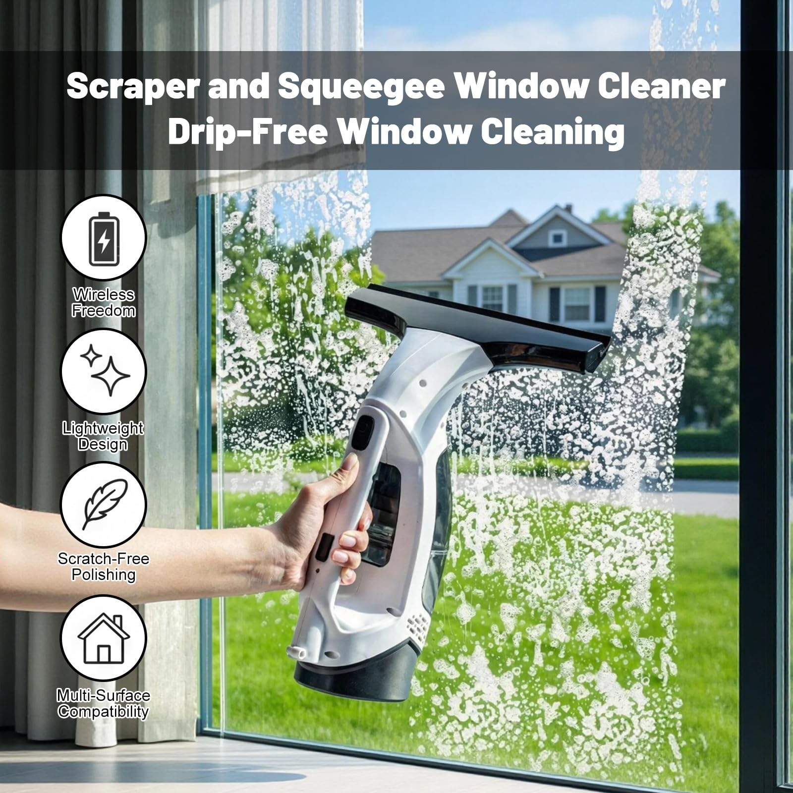 XHalvaen Electric Window Vacuum Squeegee Cordless, 2000Pa Electric Window Cleaner Tool Set, Rechargeable Window Vac, Window Squeegee Electric Cleaning