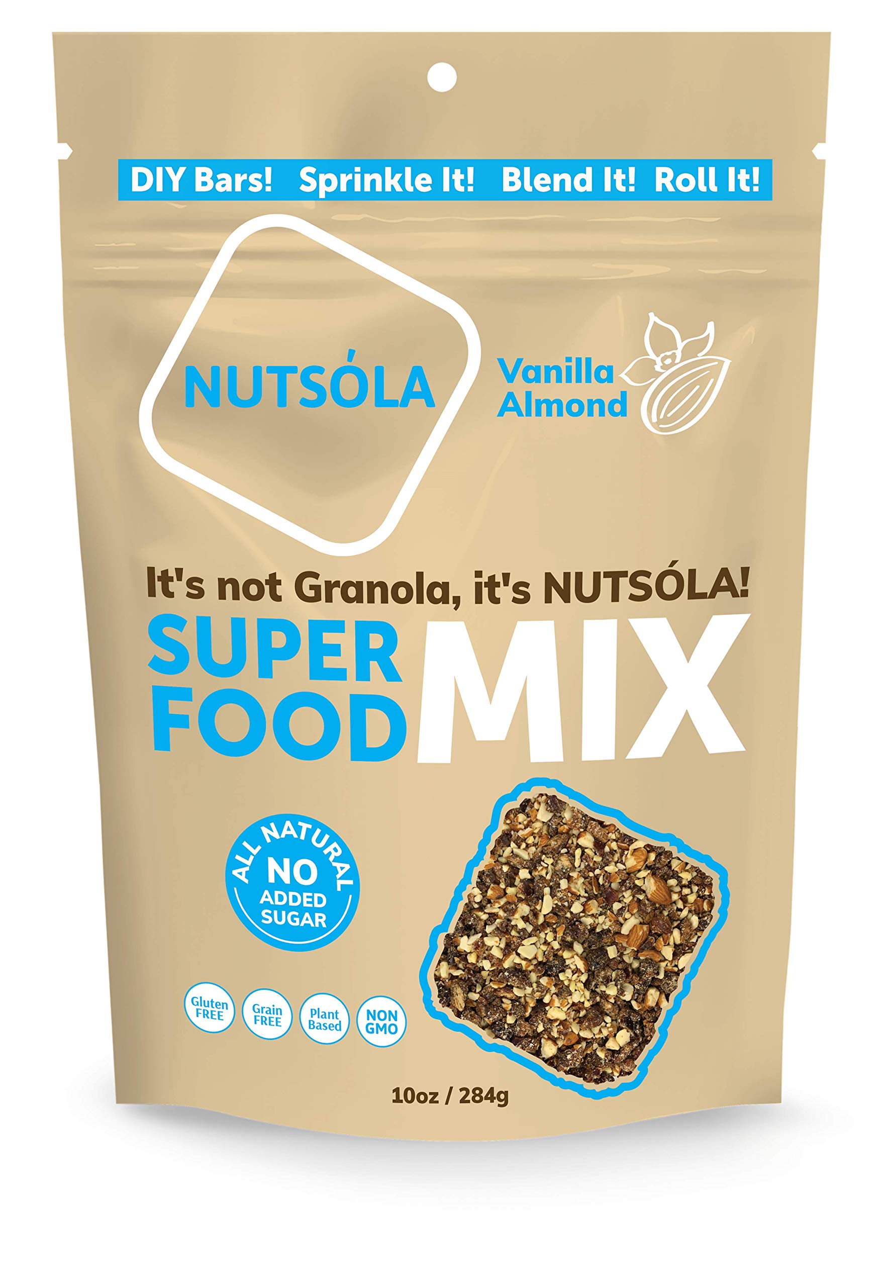 NUTSÓLA Vanilla Almond Superfood Mix | Gluten Free Snacks & Grain Free Granola Alternative | No Added Sugar, Date Sweetened, Plant Based, Low Calorie