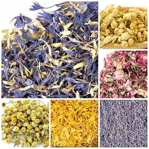 Edible Flowers for Drinks and Food, Bulk Edible Dried Flowers for Soap Making and More! 1.5 Cups Each- Jasmine, Rosebuds, Rose Petals, Lavender