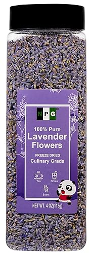 NPG Freeze Dried Lavender Flowers 4 Oz, Culinary Grade Lavender Buds for Tea, Baking, DIY Soap, Candle Making, Potpourri, Natural Fragrance Sachets
