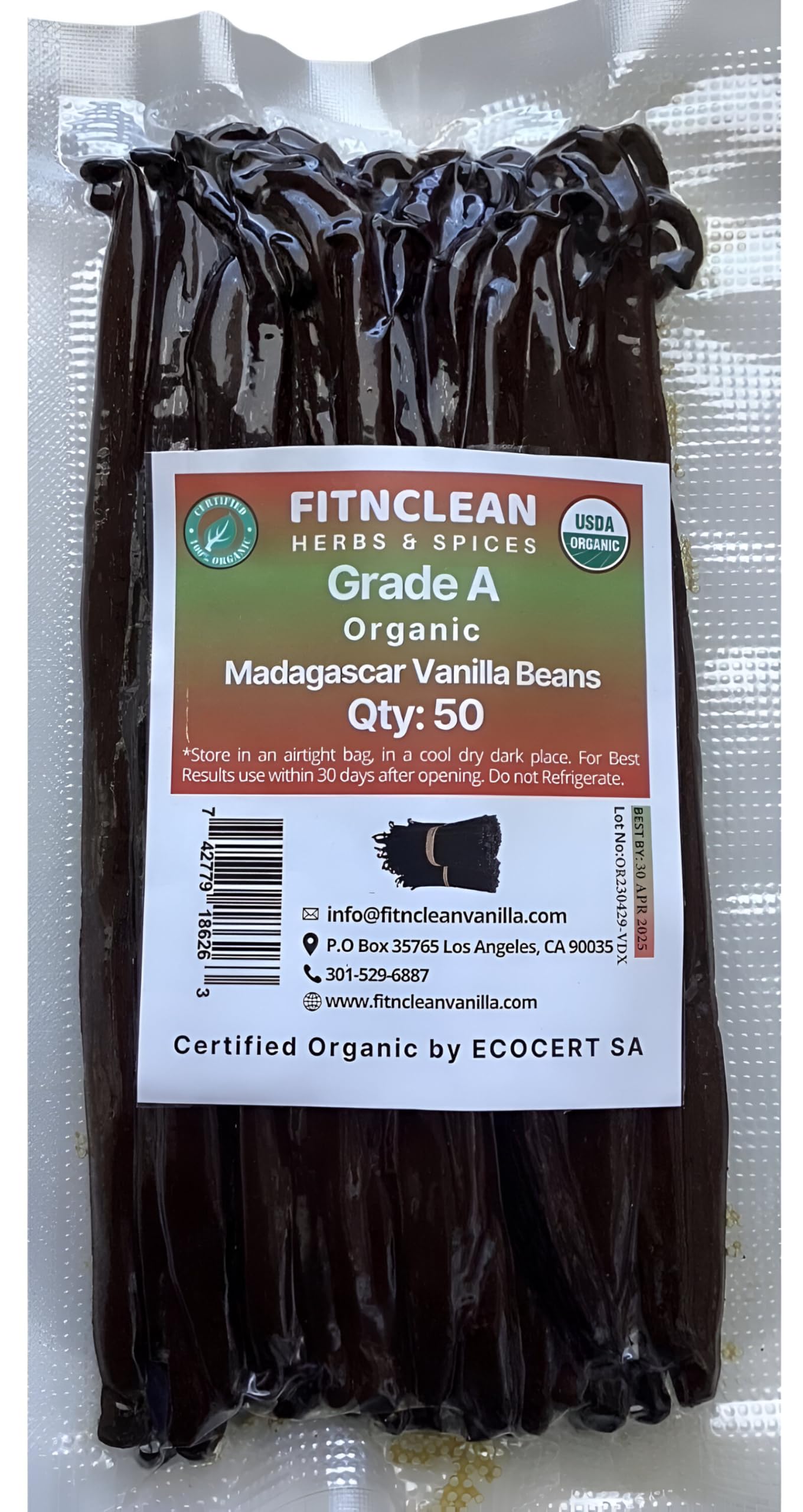 50 Organic Grade A Madagascar Vanilla Beans. Certified USDA Organic for Extract and All Things Vanilla. ~5" by FITNCLEAN VANILLA. Bulk Fresh NON-GMO