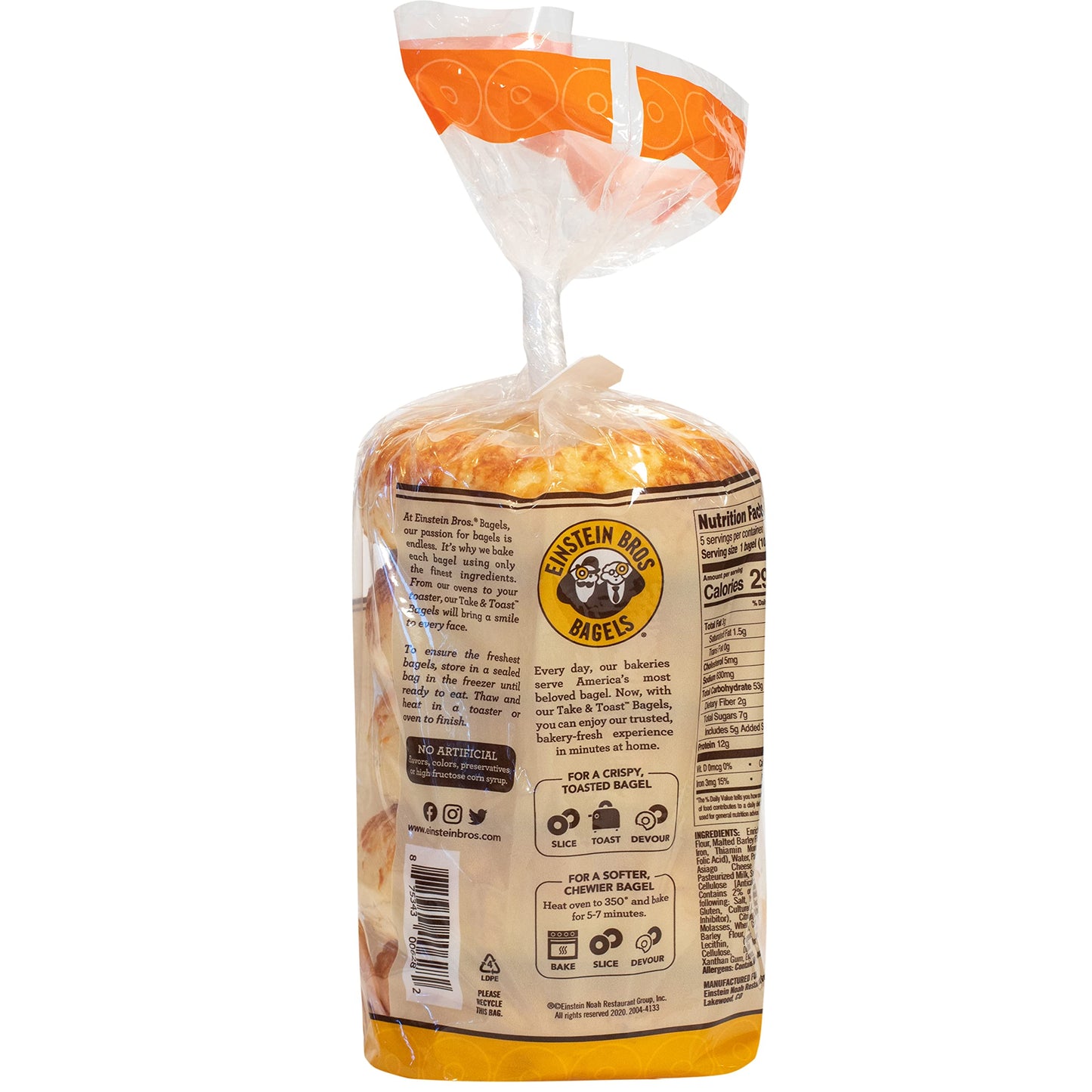 Einstein Bros. Bagels, Take & Toast, Asiago, 5 Count, 18.5 Ounce (Frozen)