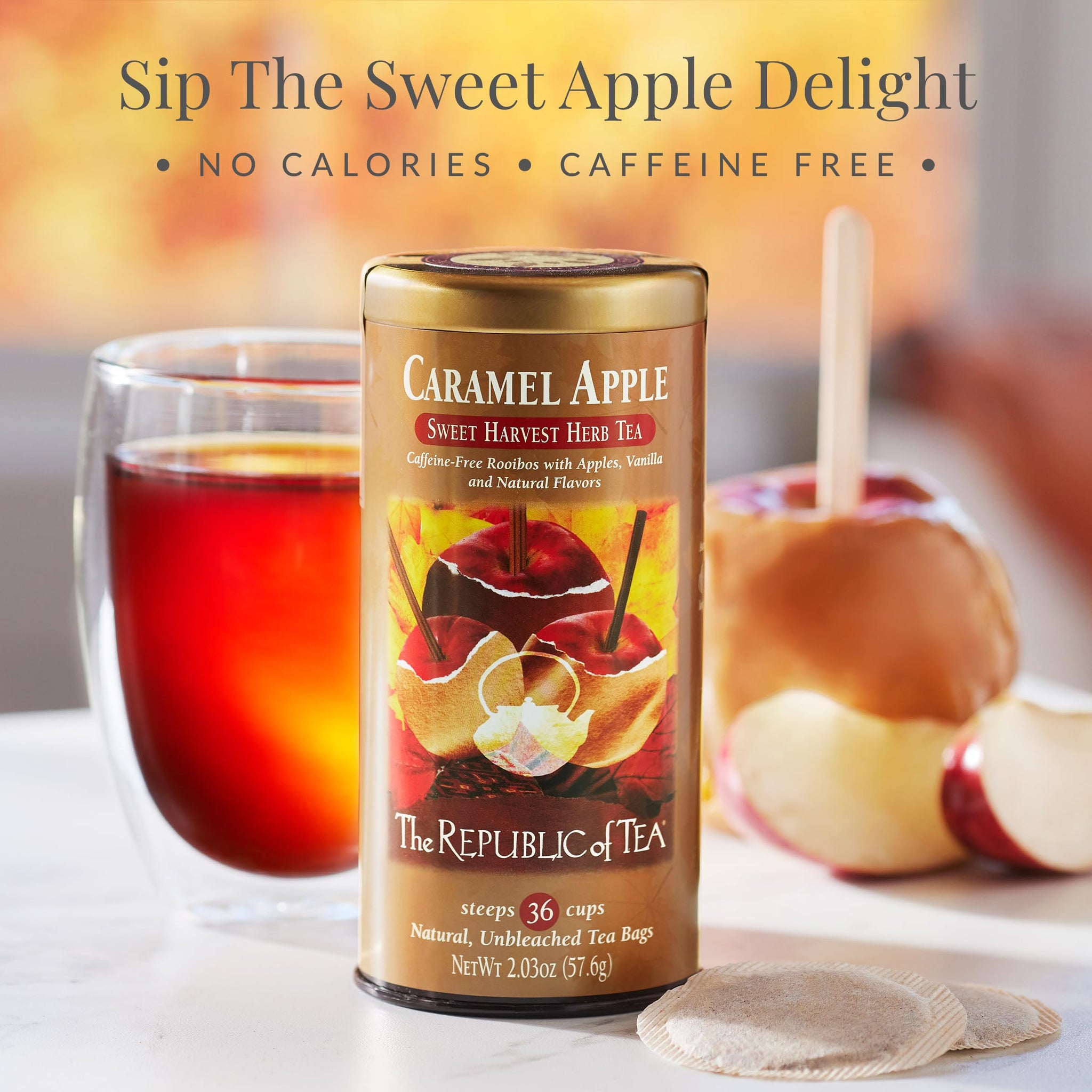 The Republic of Tea - Caramel Apple Red Tea, 36 Tea Bags, Dessert Herbal Blend, Caffeine Free, Gluten Free