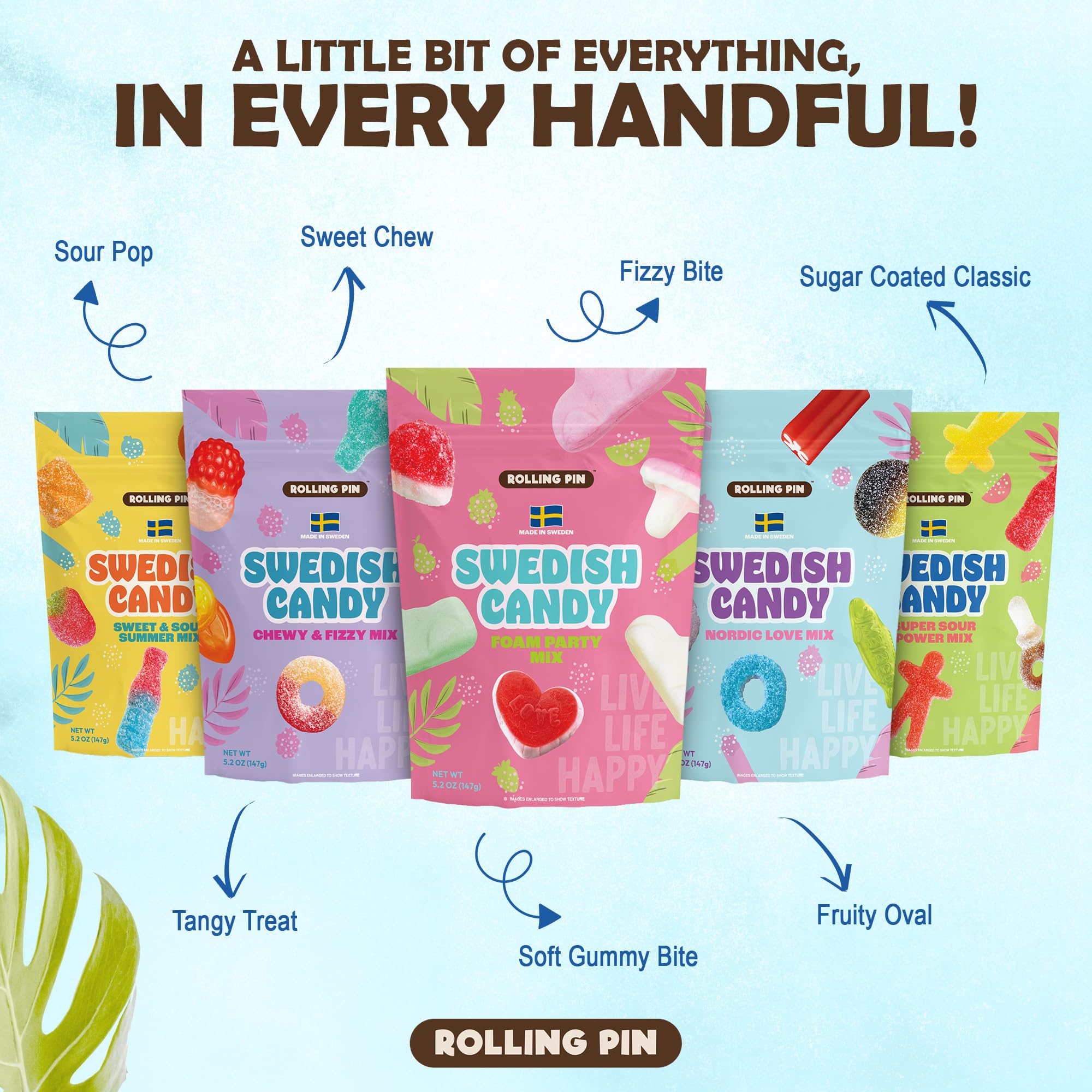 Assorted Swedish Candy Variety Pack - 1.6LB - Sweet & Sour Summer Mix, Super Sour Power, Nordic Love, Chewy Fizzy & Foam Party Gummies - Fruity, Tangy
