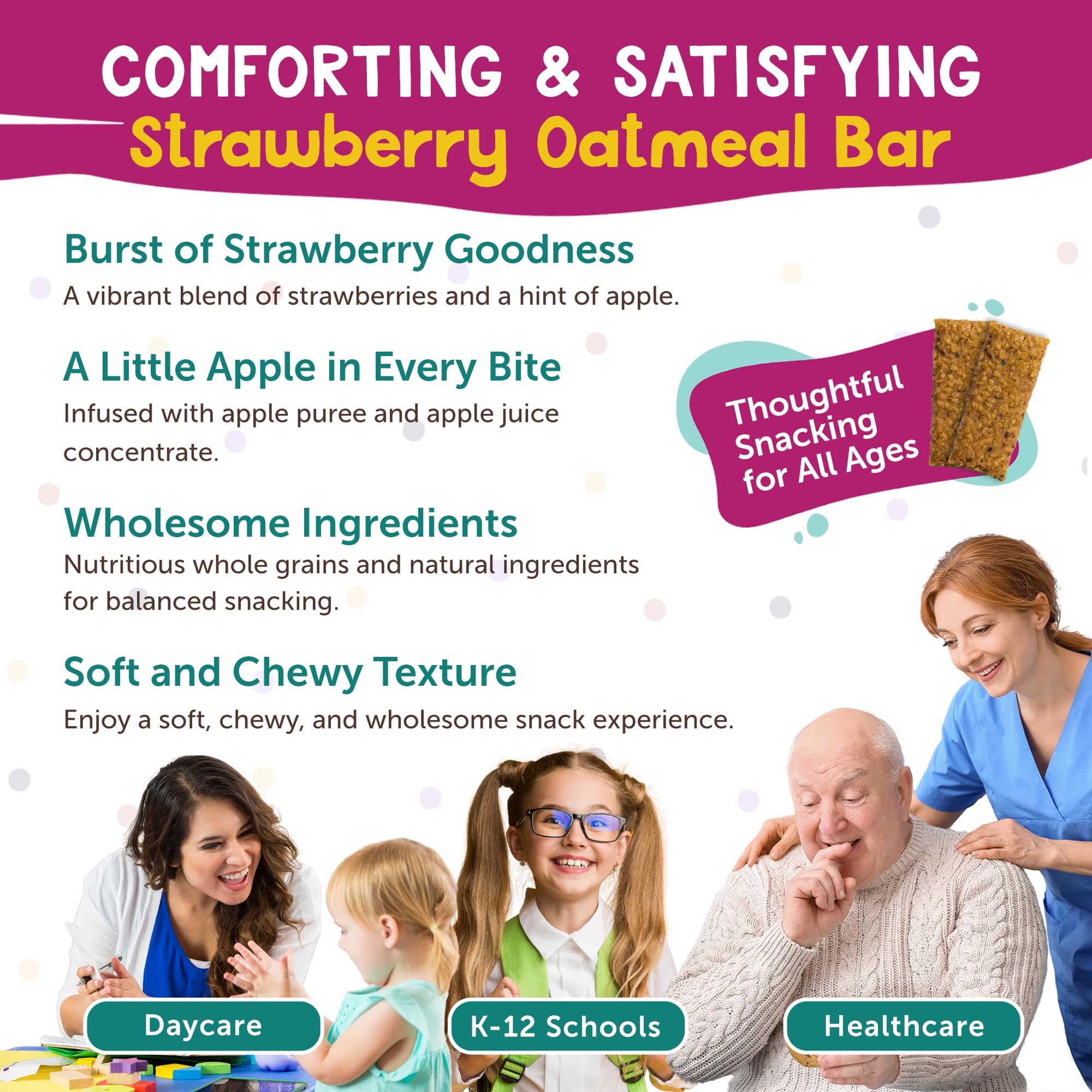 Appleways Strawberry Oatmeal Bars, 1.2 oz, 216 Count - Individually Wrapped, Whole Grain Soft Baked Oat Snack Bars, Healthy and Nut-Free Breakfast Bar