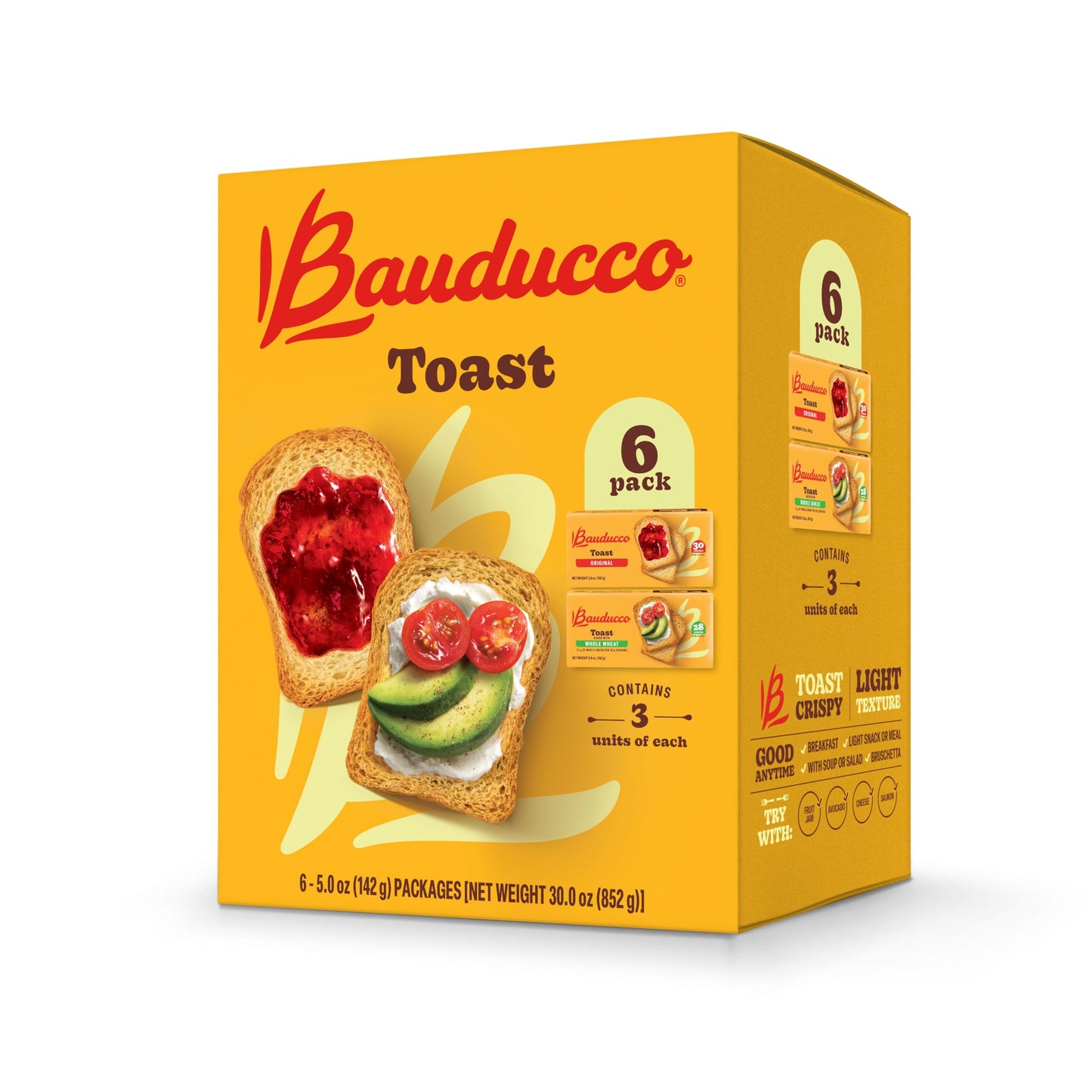 Bauducco Toast - Delicious, Light & Crispy Toasted Bread - Original & Whole Wheat - Ready-to-Eat Breakfast Toast & Sandwich Bread - No Artificial