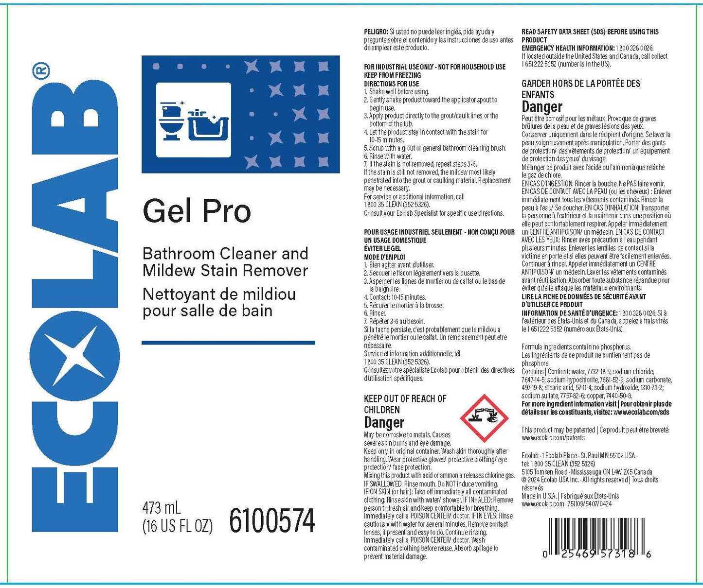 Ecolab Gel Pro™ Bathroom Cleaner and Mildew Stain Remover