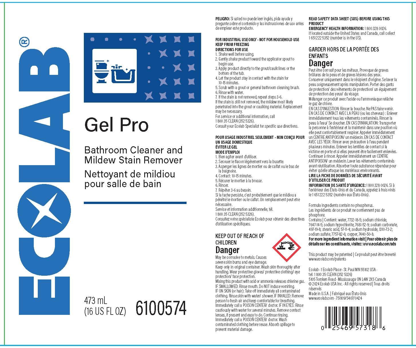 Ecolab Gel Pro™ Bathroom Cleaner and Mildew Stain Remover