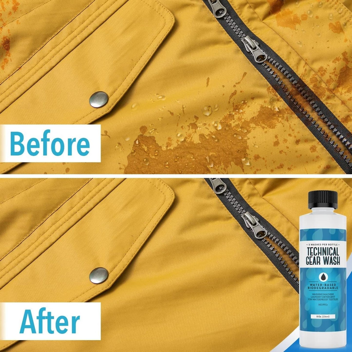 [5 Loads] Technical Gear Wash Performance Detergent for Renewed Clothing Appearance - Concentrated & Safe Jacket Detergent to Maintain DWR Gear