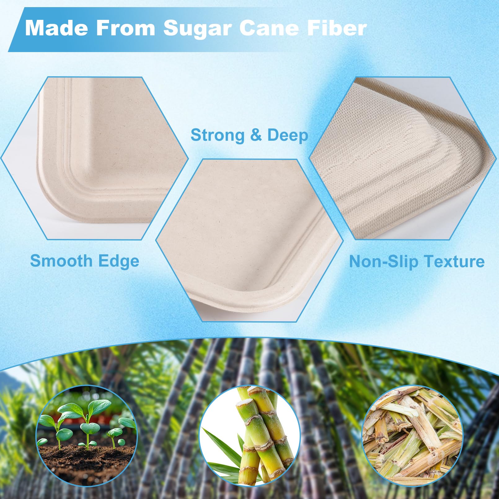 CACASO 50 Pack 14 inch Large Paper Plates, Disposable Food Trays, Heavy Duty Large Paper Plates, Compostable Sugarcane Platters, Disposable Serving