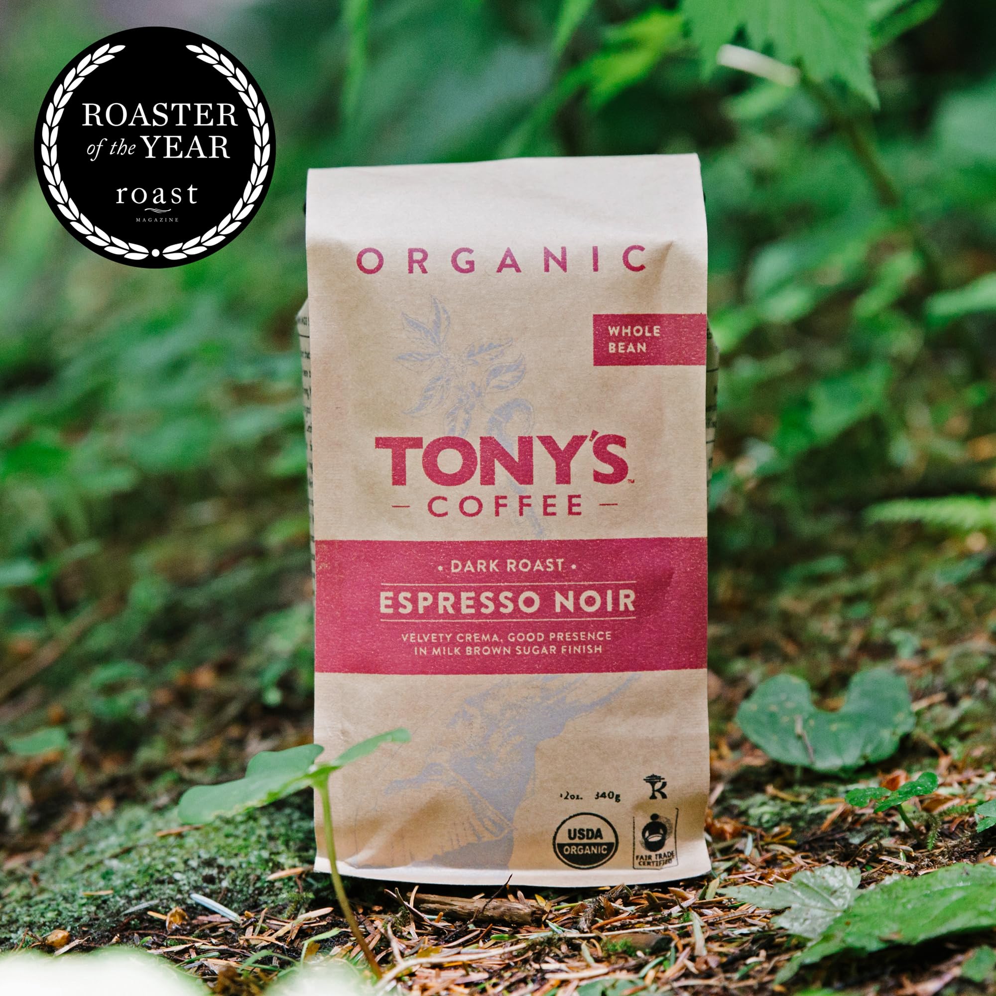 Tony's Coffee, Espresso Noir (12oz), Medium-Dark Roast Whole Bean Coffee, Organic and Fair Trade
