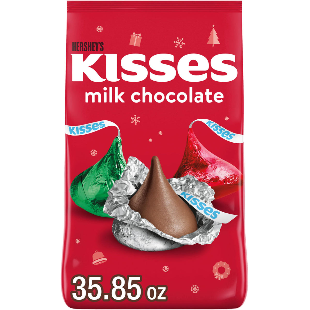 HERSHEY'S KISSES Milk Chocolate, Christmas Candy Bulk Bag, 35.85 oz (Pack of 8)
